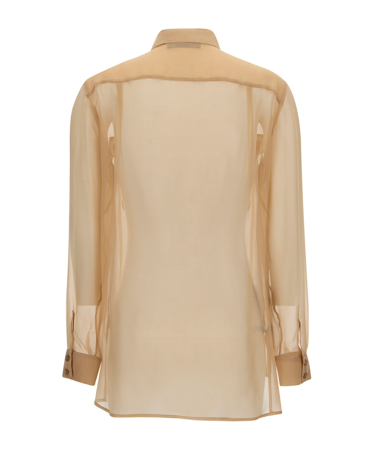 Alberta Ferretti Beige Shirt With Pointed Collar And Patch Pockets In Silk Chiffon Woman In Nude