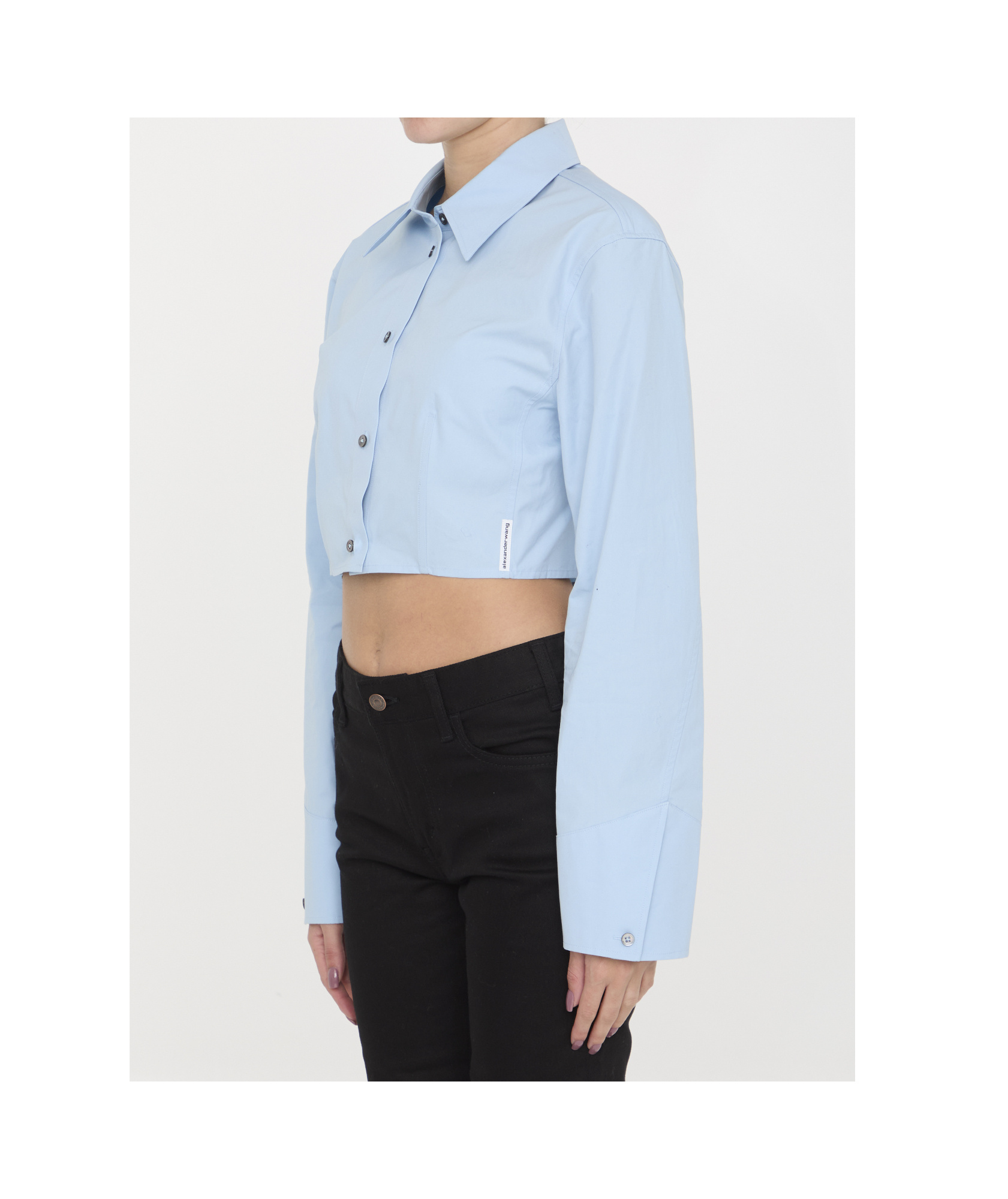 Alexander Wang Long Sleeve Copped Button Up Top In Blue