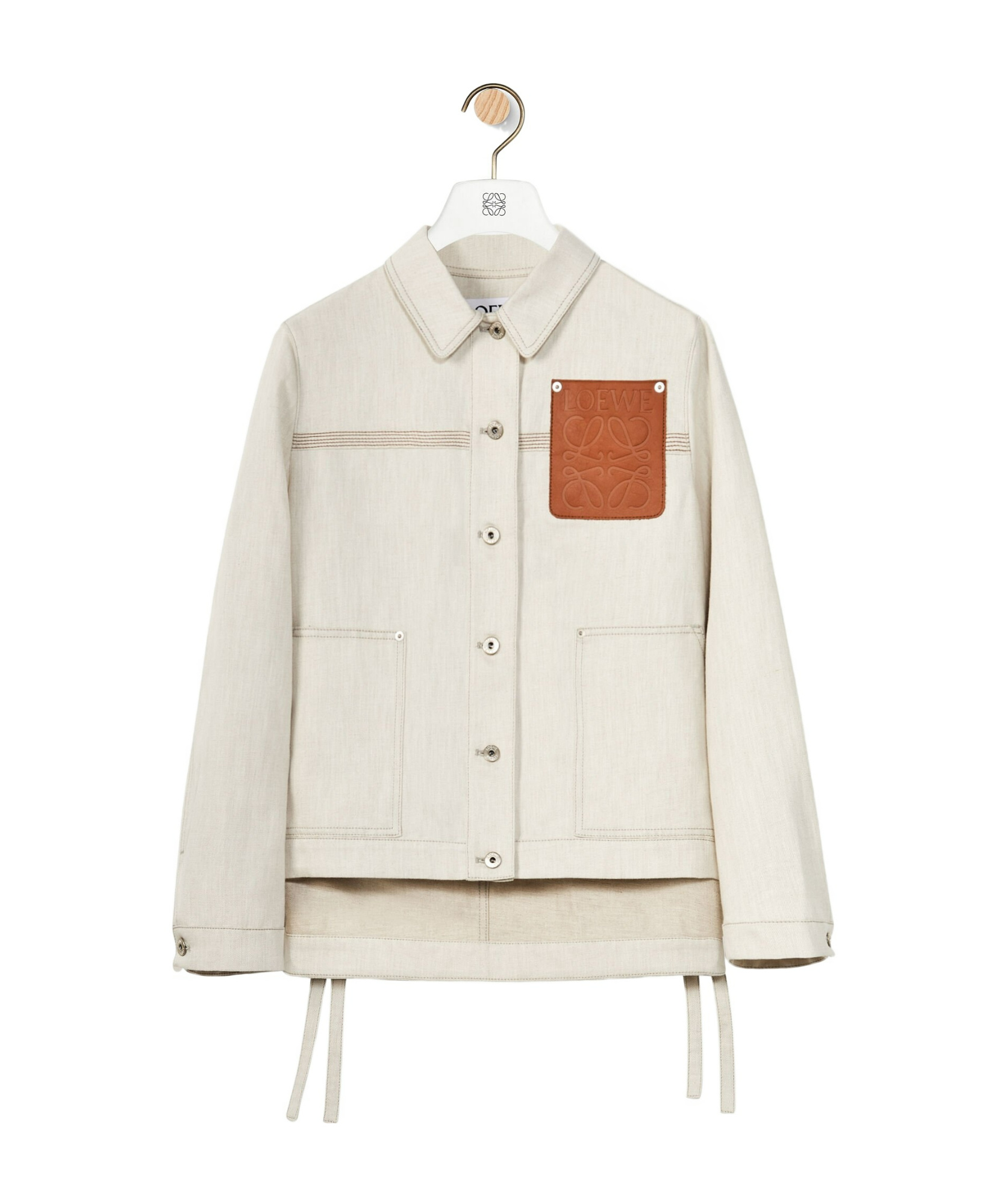 Loewe Asymmetric Leather-trimmed Cotton And Linen-blend Drill Jacket In White