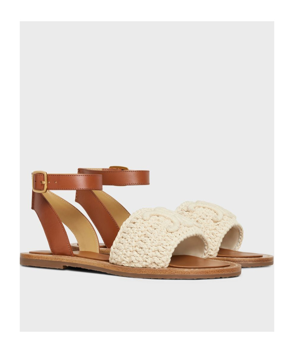 Celine Logo Flat Sandals In Brown