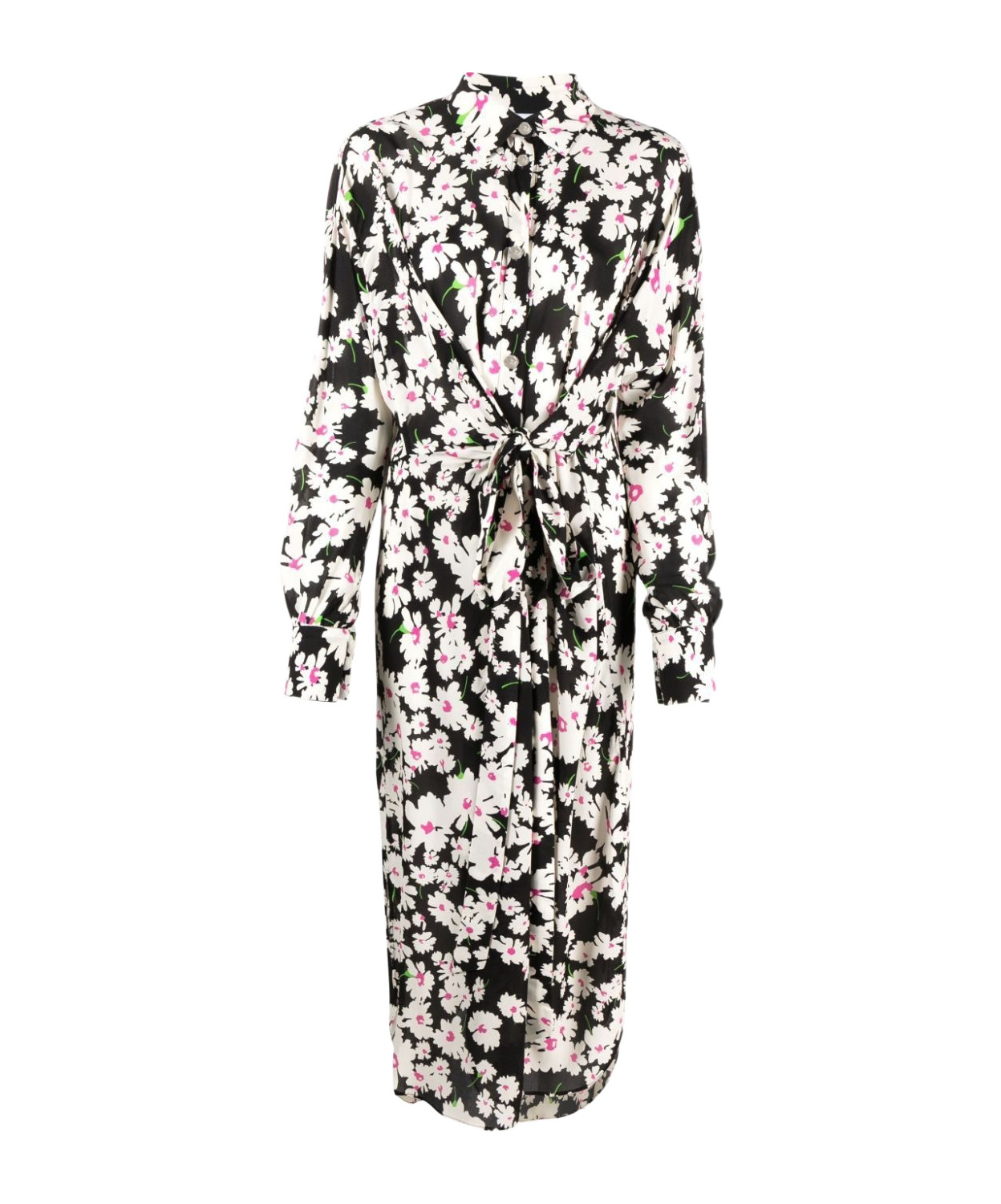 Msgm Floral-print Tie-fastening Cady Midi Dress In White
