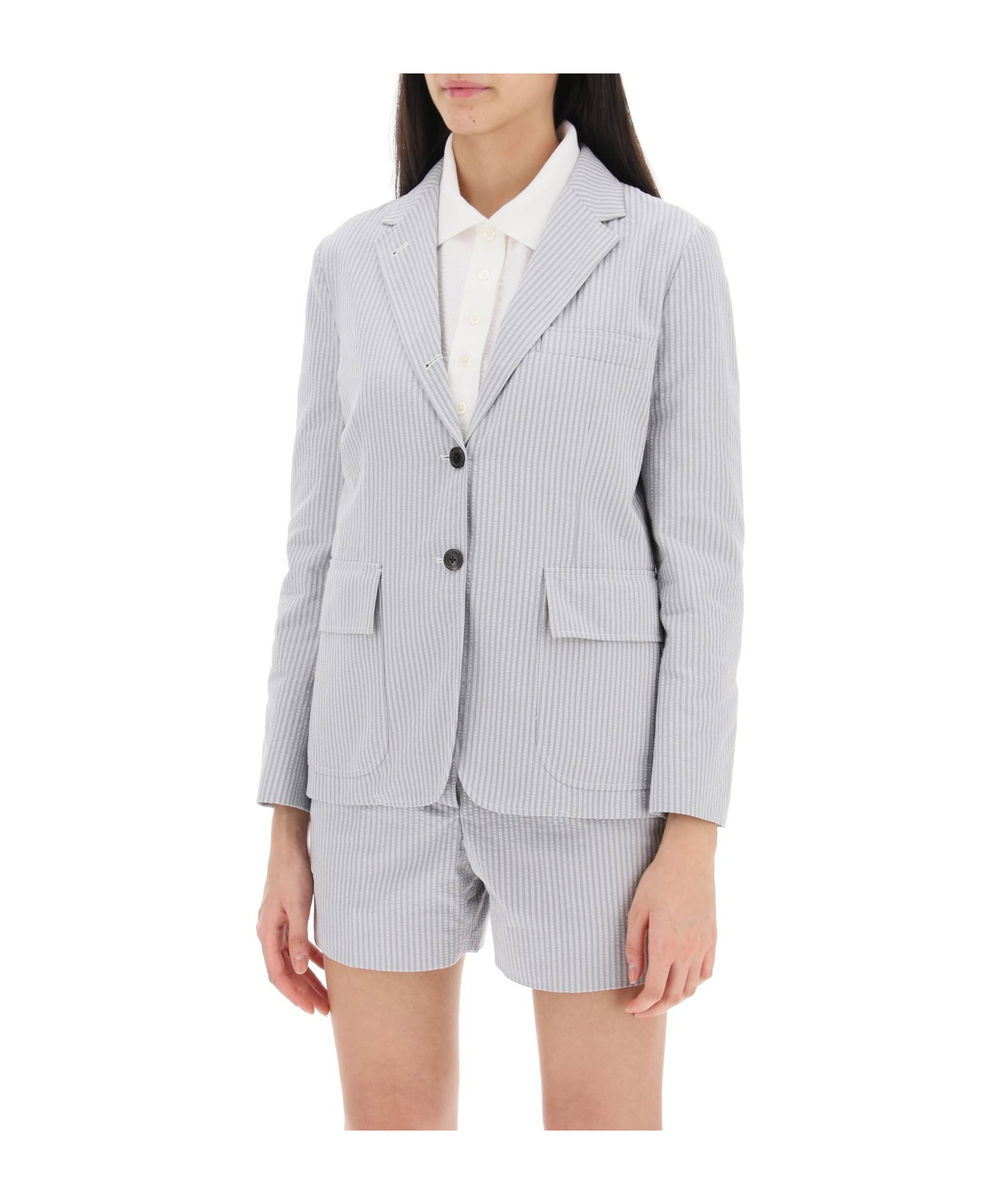 Thom Browne Thom E Women's Seersucker Single-breasted Jacket In White