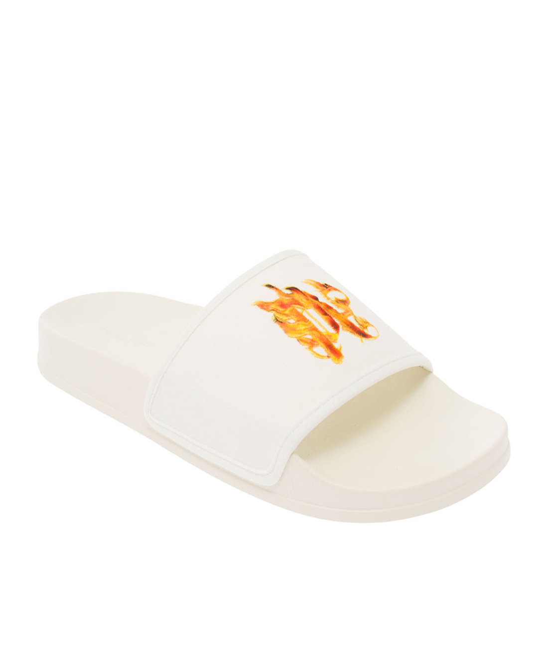 Palm Angels White Pool Slider With Flame Logo Detail In Rubber Man In White