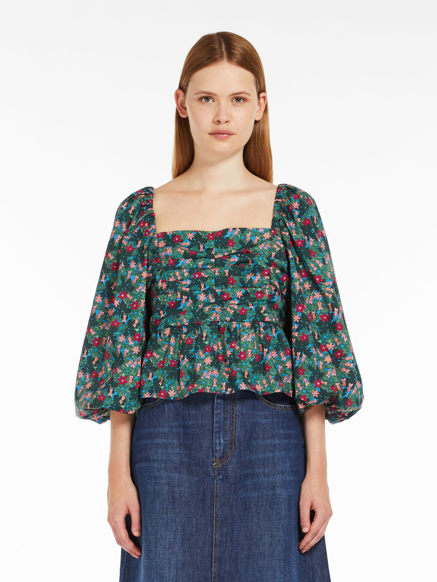 Weekend Max Mara Woman Top Green Size 14 Cotton In Multi