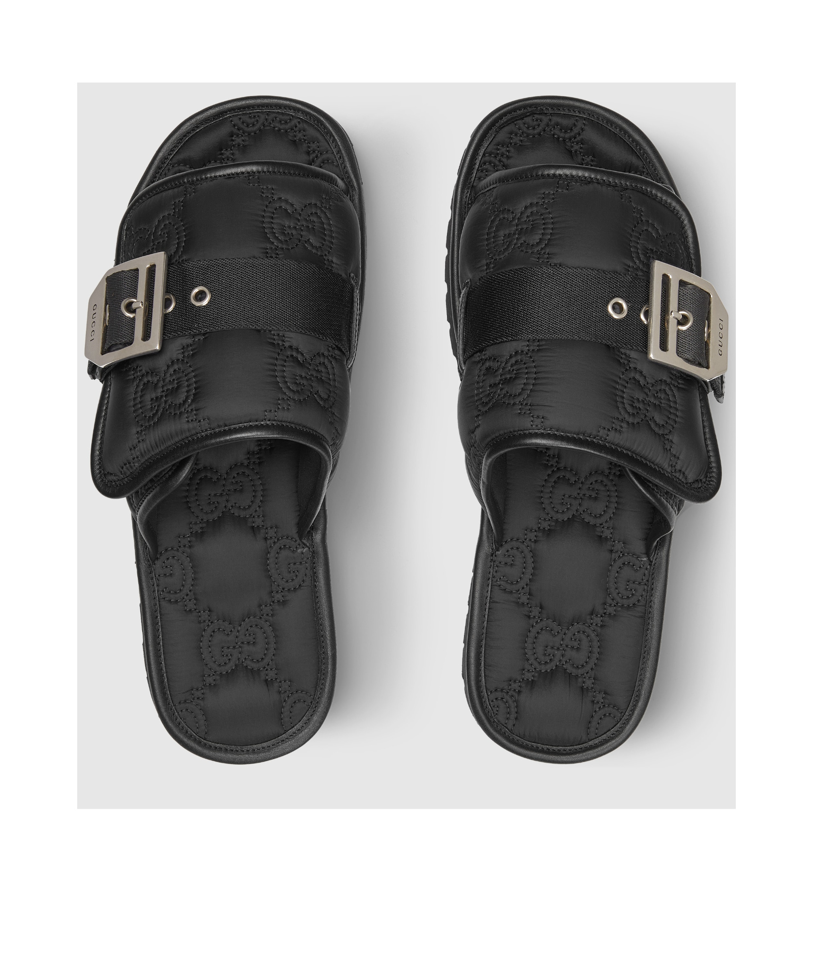 Gucci Buckled Quilted Sandals In Black