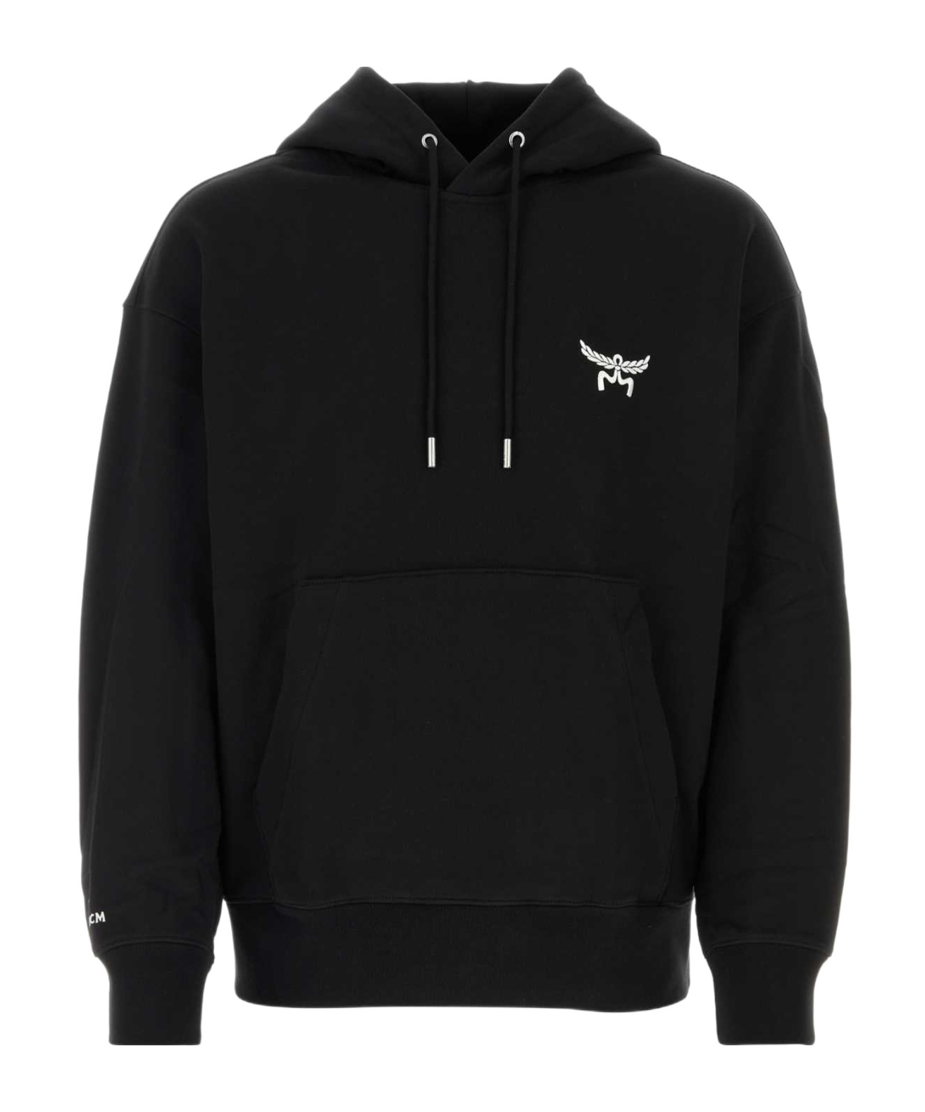 Mcm Logo Detailed Drawstring Hoodie In Black