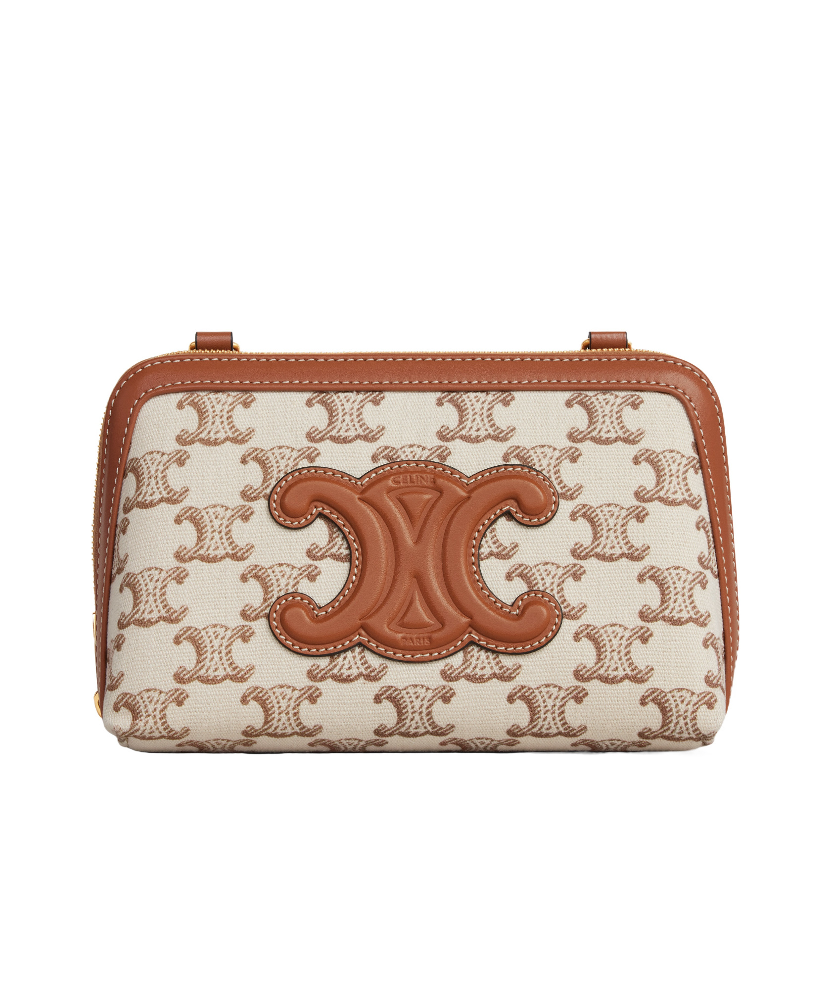 CELINE CLUTCH ON CHAIN CUIR TRIOMPHE IN TEXTILE WITH TRIOMPHE PRINT AND CALFSKIN