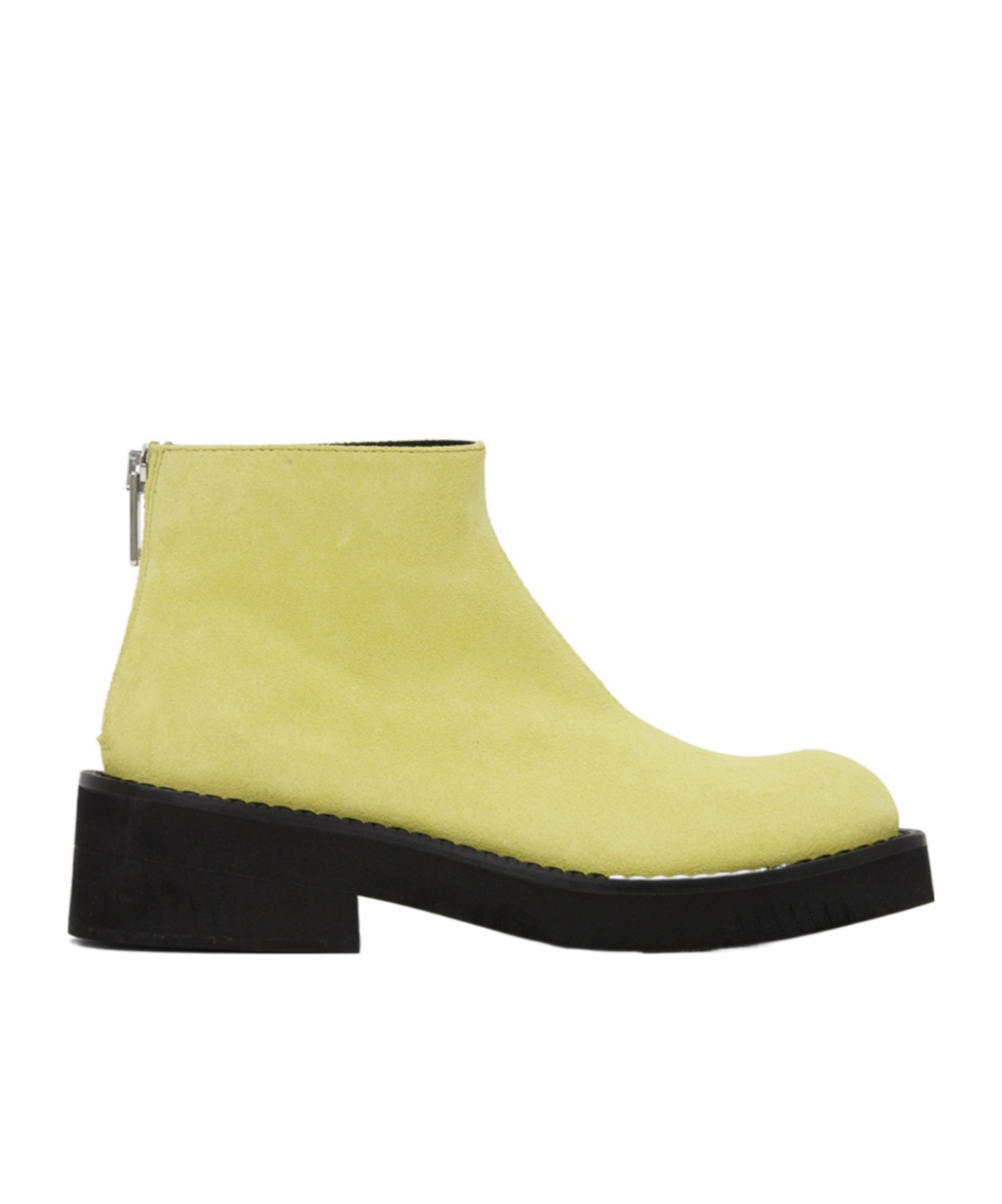 Mm6 Maison Margiela Man Ankle Boots Lime Green Size 9 Leather In Green