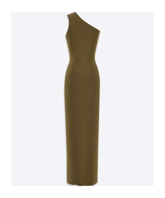 Saint Laurent Maxi One-shoulder Dress Fitted Silhouette In Green