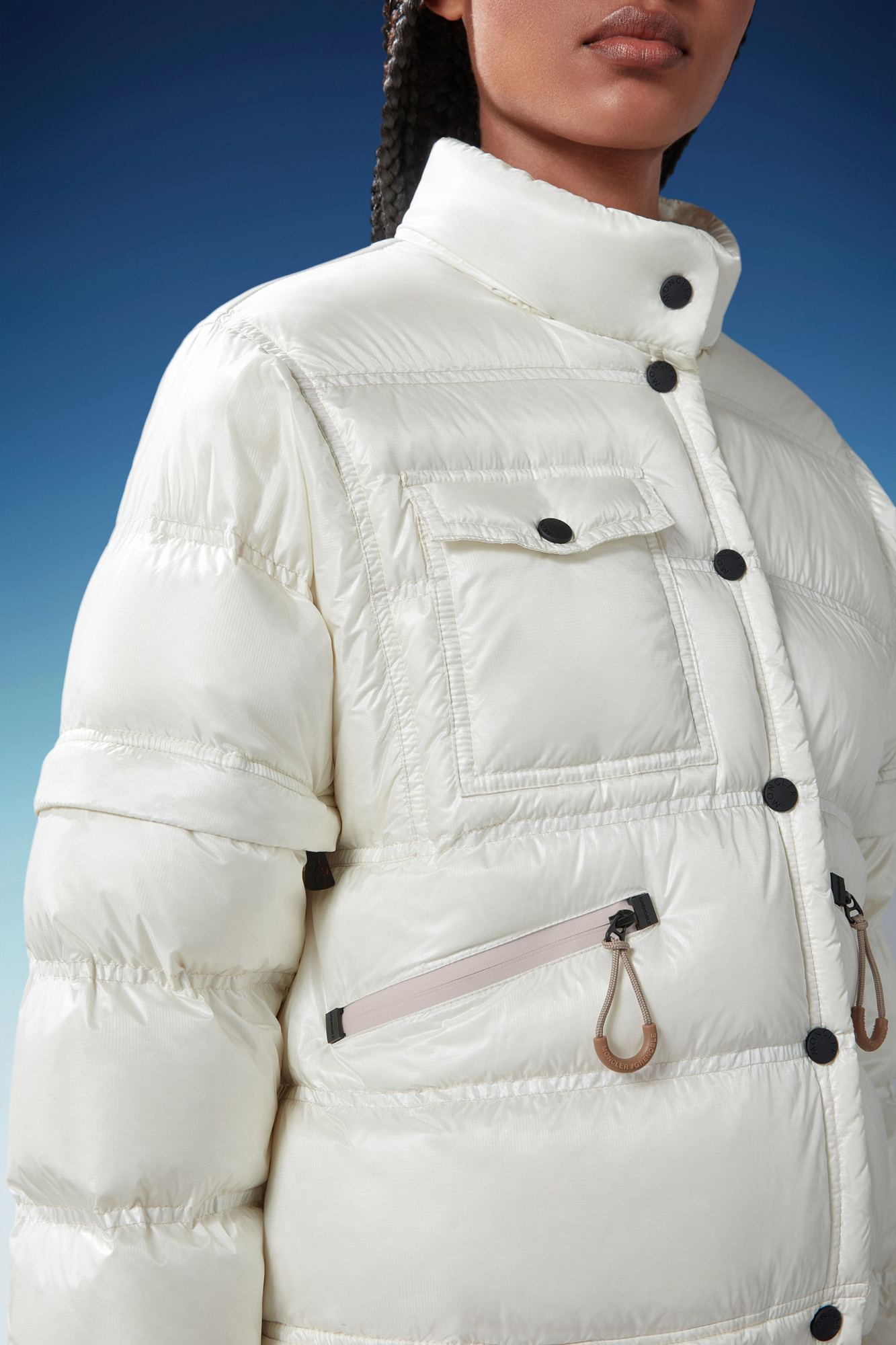 Moncler Grenoble 'mauduit' White Down Jacket With Logo Patch On The Sleeve In Tech Fabric Woman In White