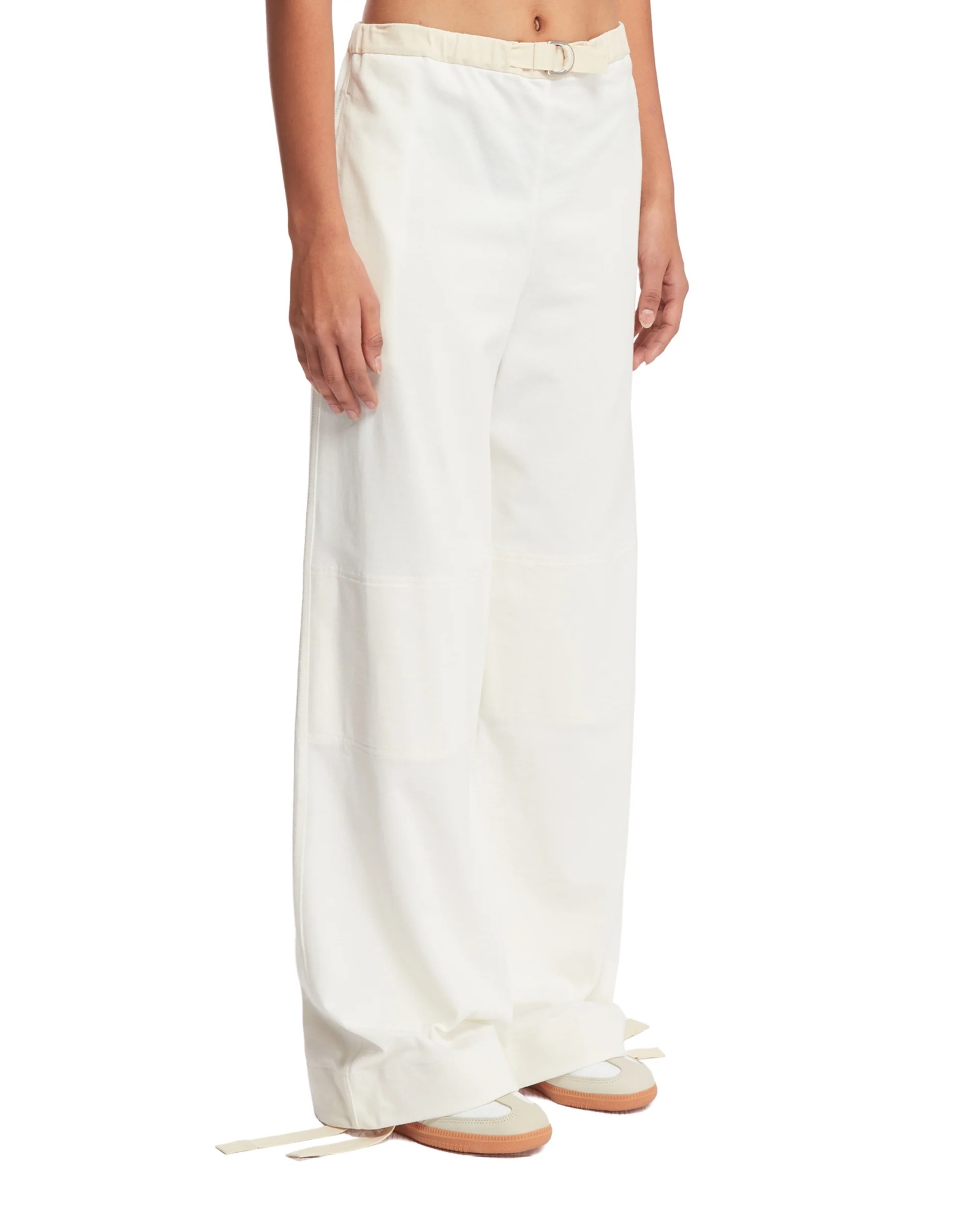 Jil Sander Belted Cotton Trousers In White
