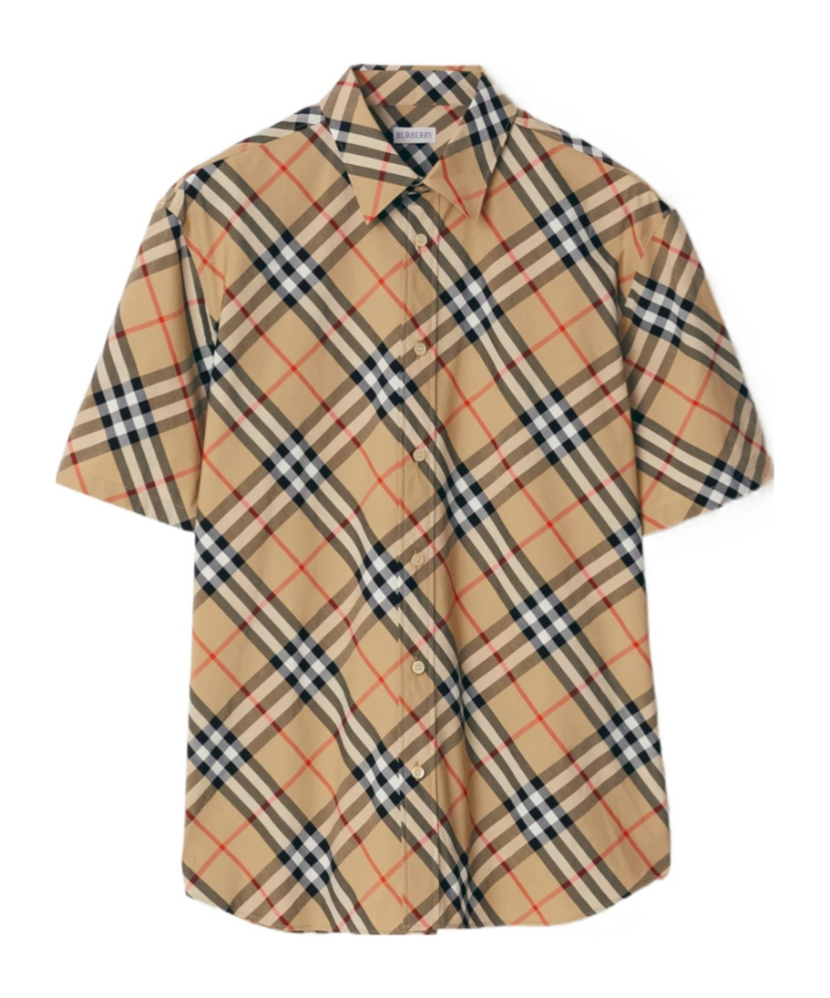 Shop Burberry Checked Cotton Shirt In Nude