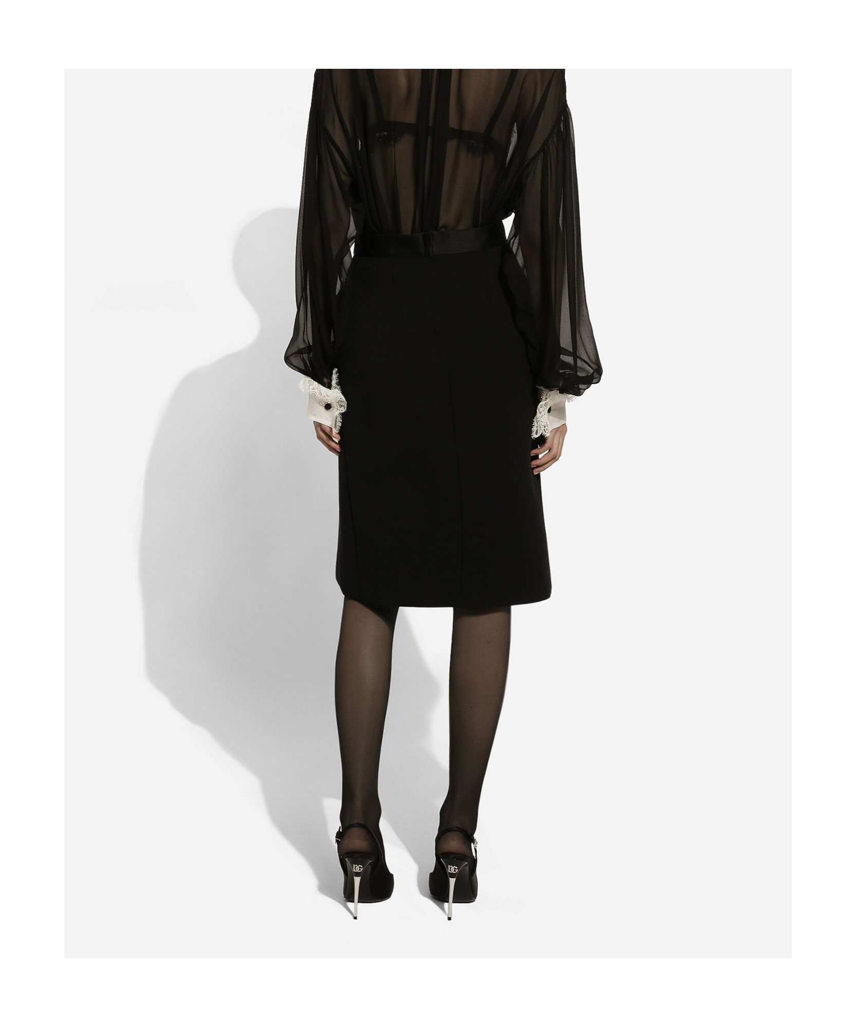 Dolce & Gabbana Bow-detail Virgin Wool-blend Skirt In Black