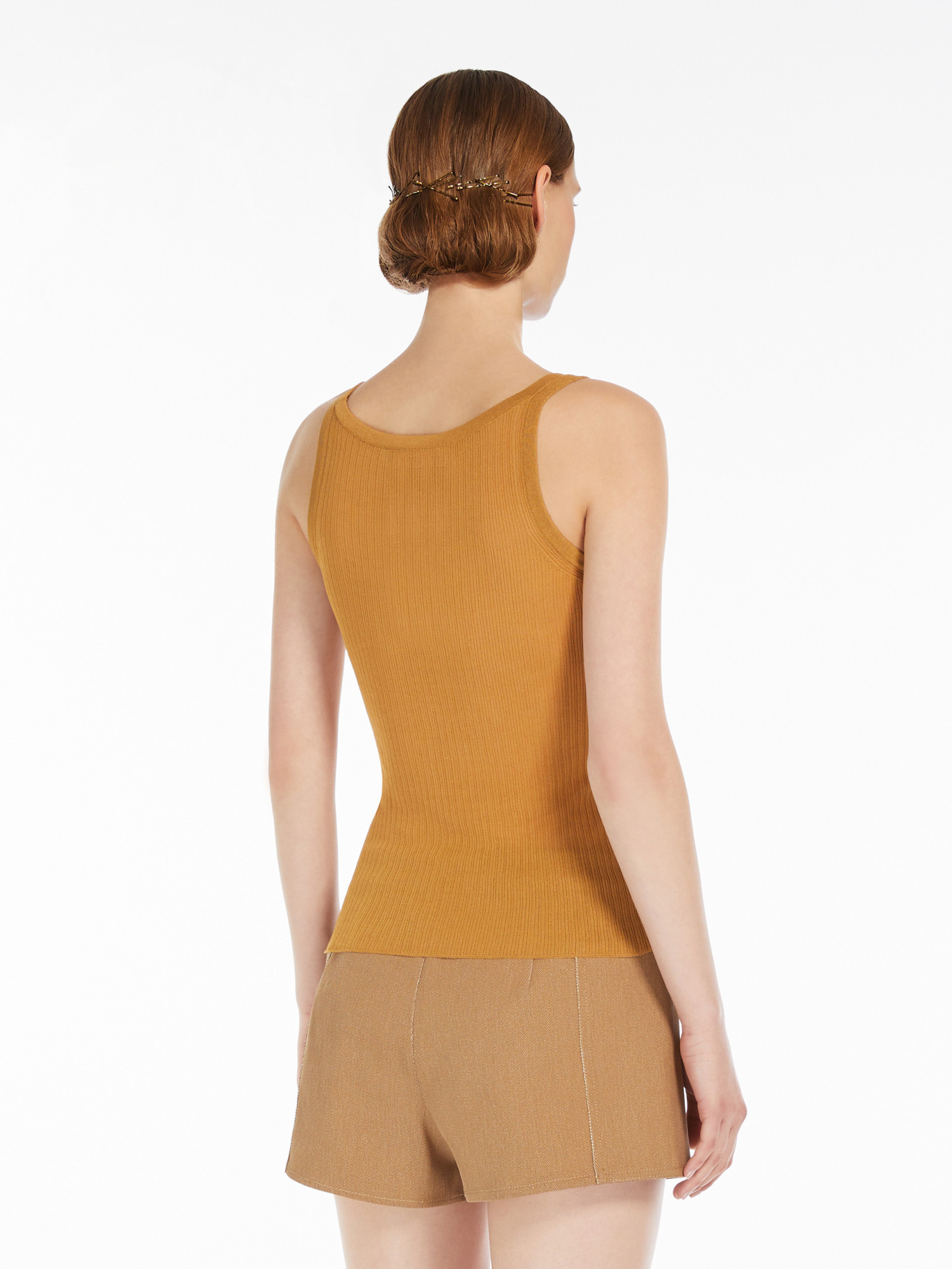 Shop Max Mara Sleeveless Ribbed Top In Yellow