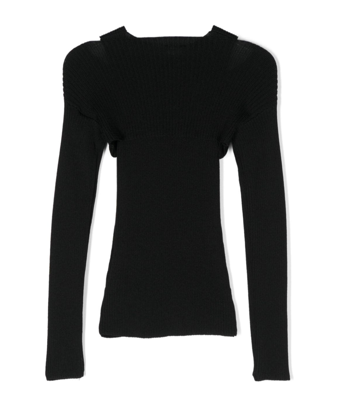 Monnalisa Ribbed-knit Cold-shoulder Top In Black