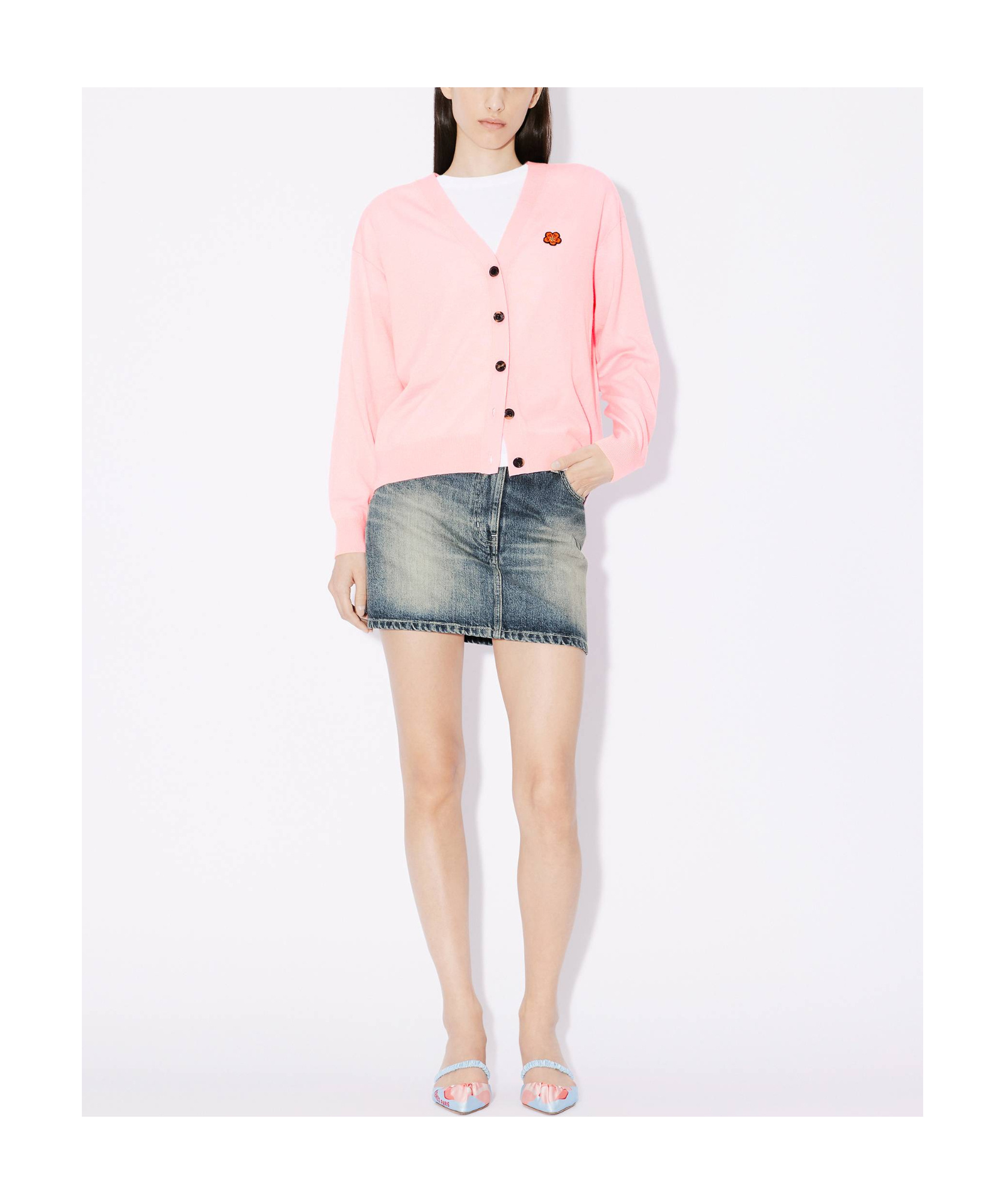 Kenzo Boke Flower Embroidered Buttoned Cardigan In Pink