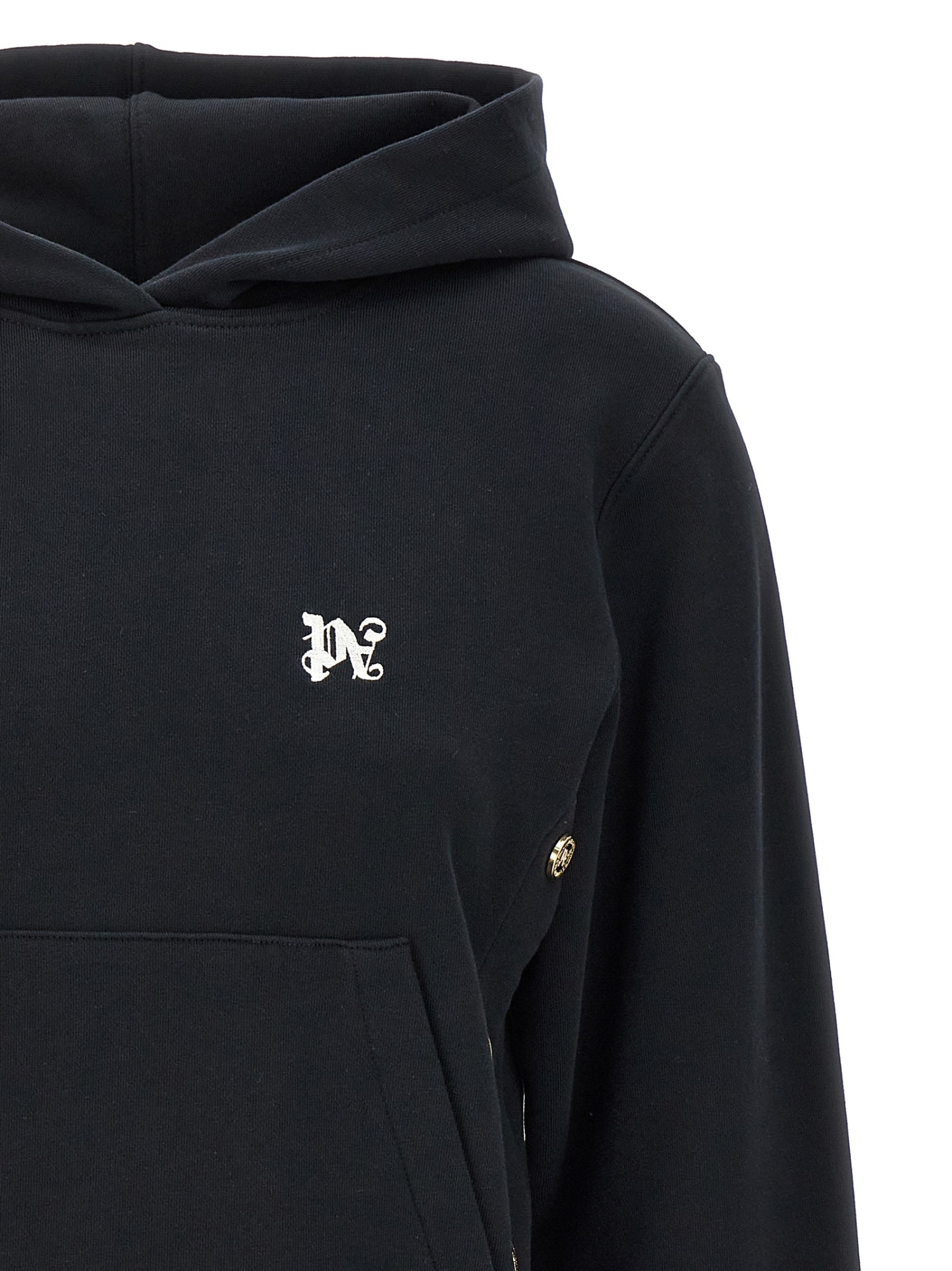 Palm Angels Pa Button Detailed Hoodie In Black