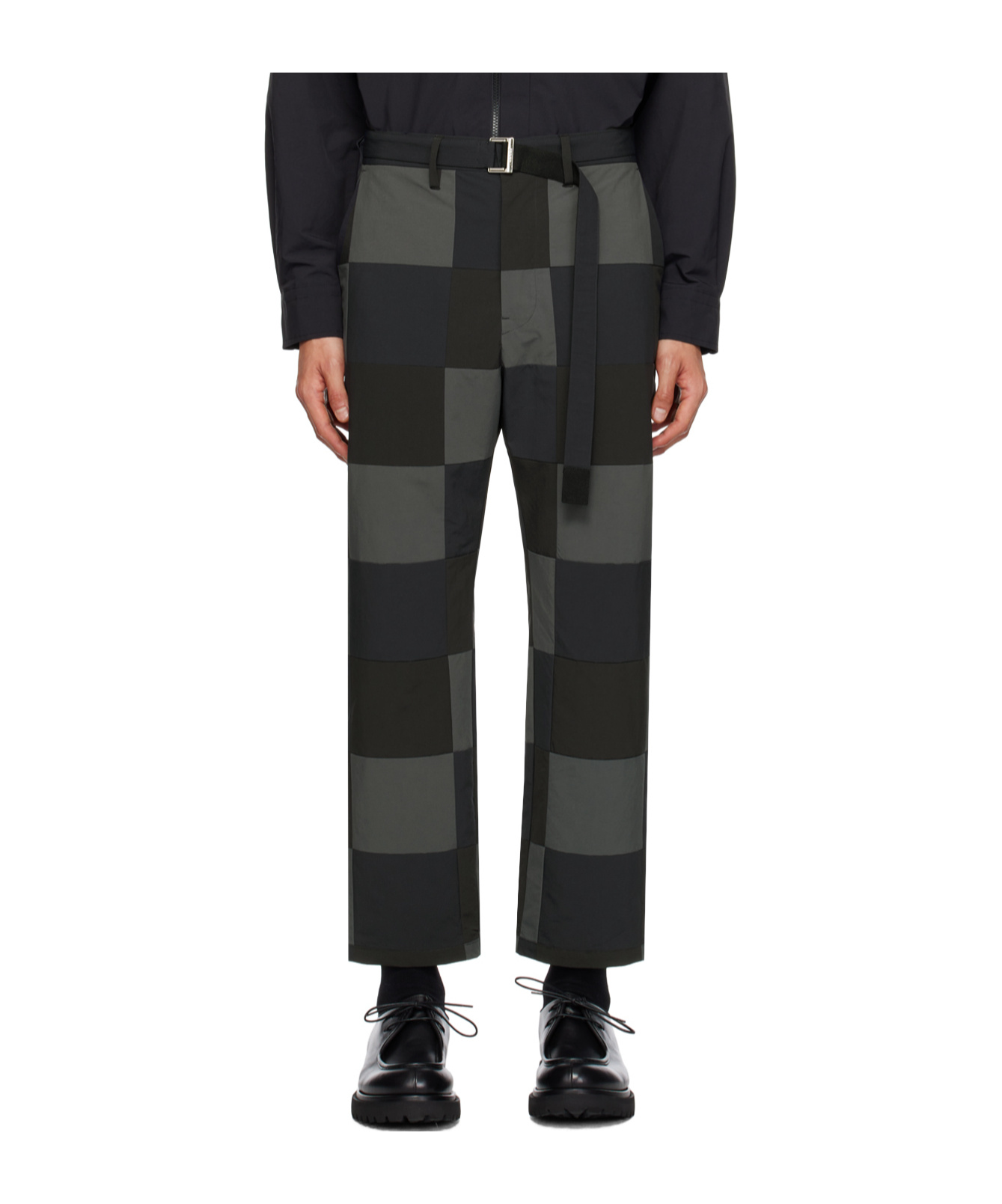 Sacai Checkerboard-print Cotton Chino Trousers In Black