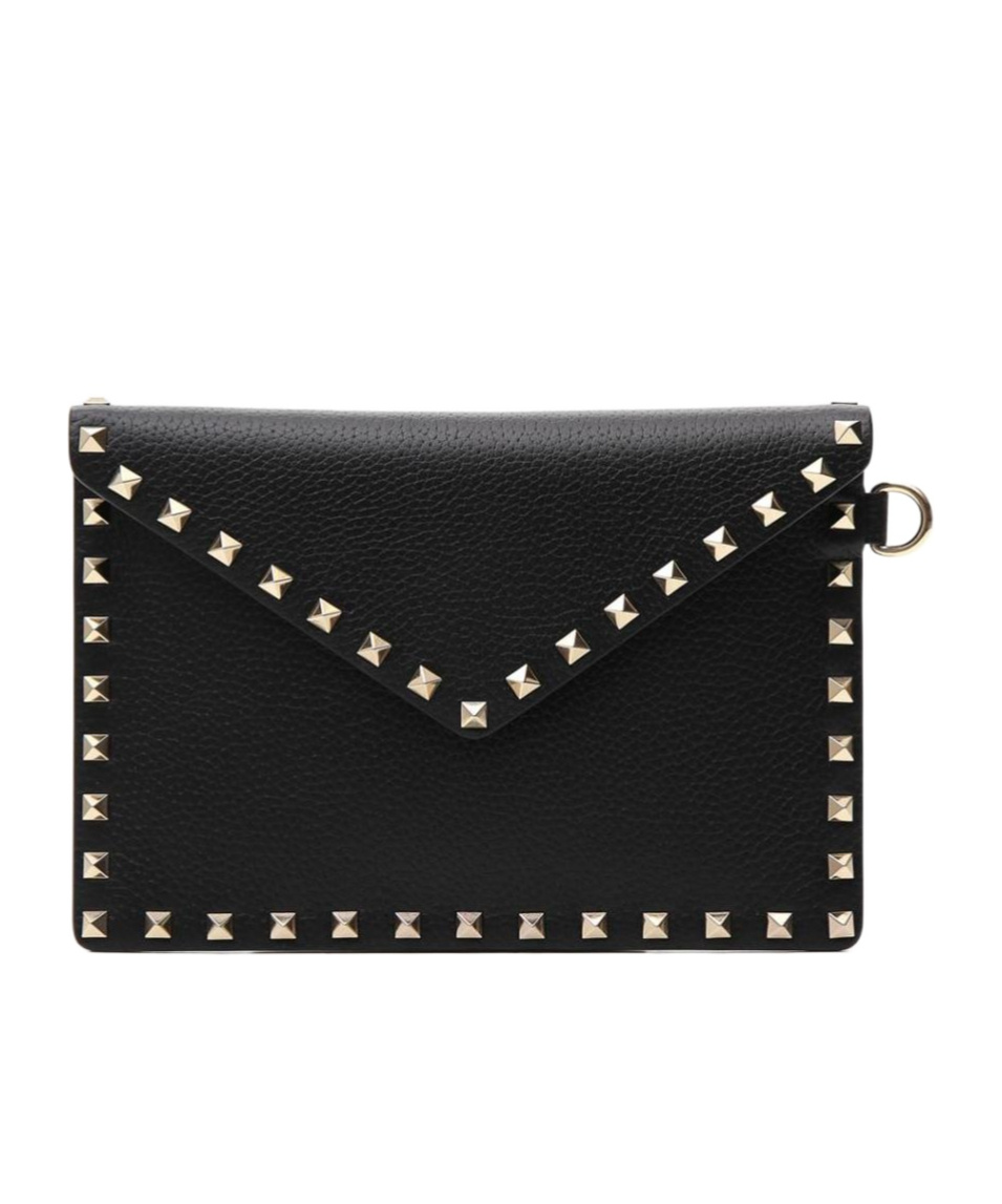 Valentino Garavani Rockstud Foldover Top Mini Clutch Bag In Black