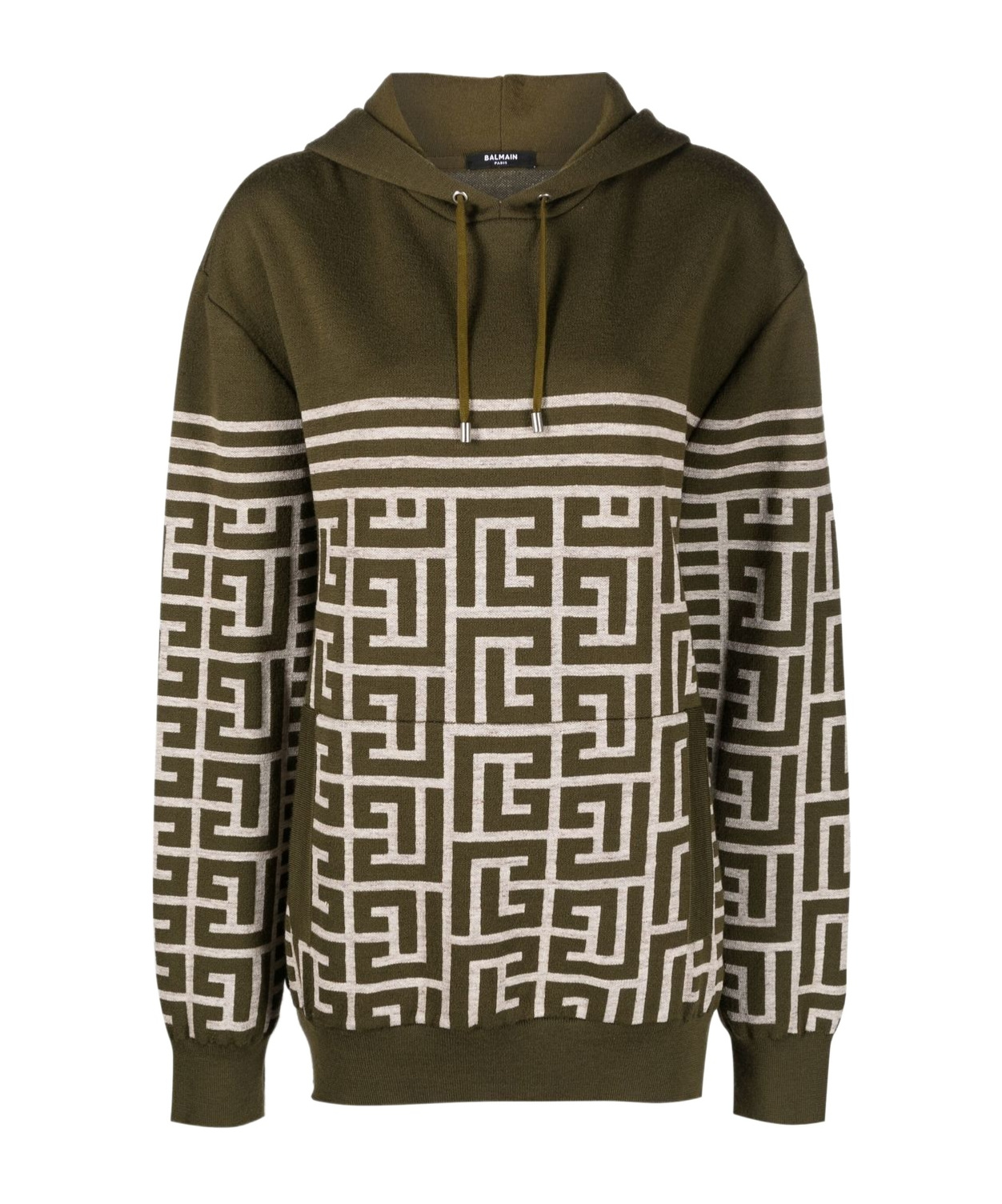 Shop Balmain Pull Rope Hooded Sweater In Green