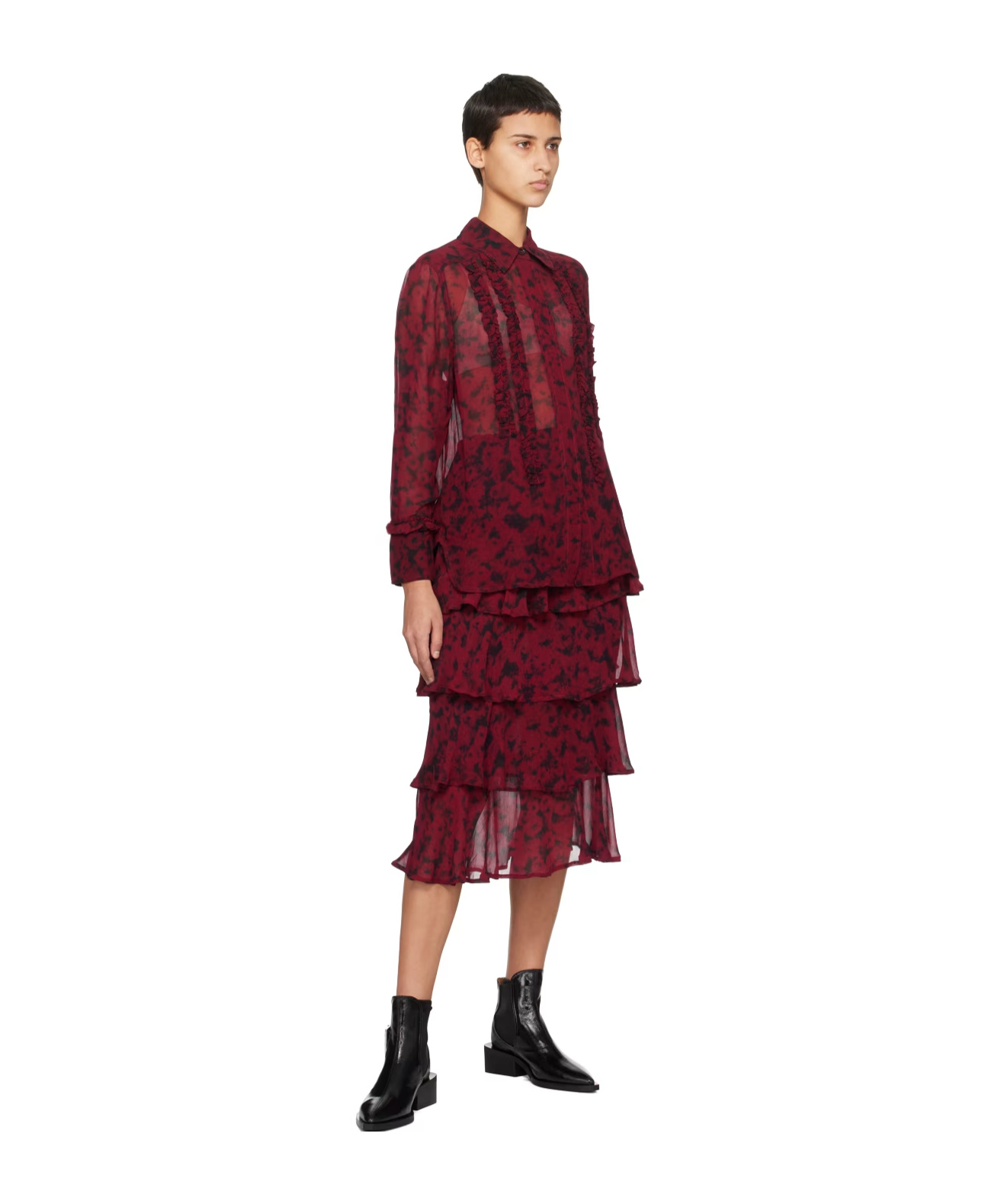 GANNI ABSTRACT RUFFLED MIDI SKIRT