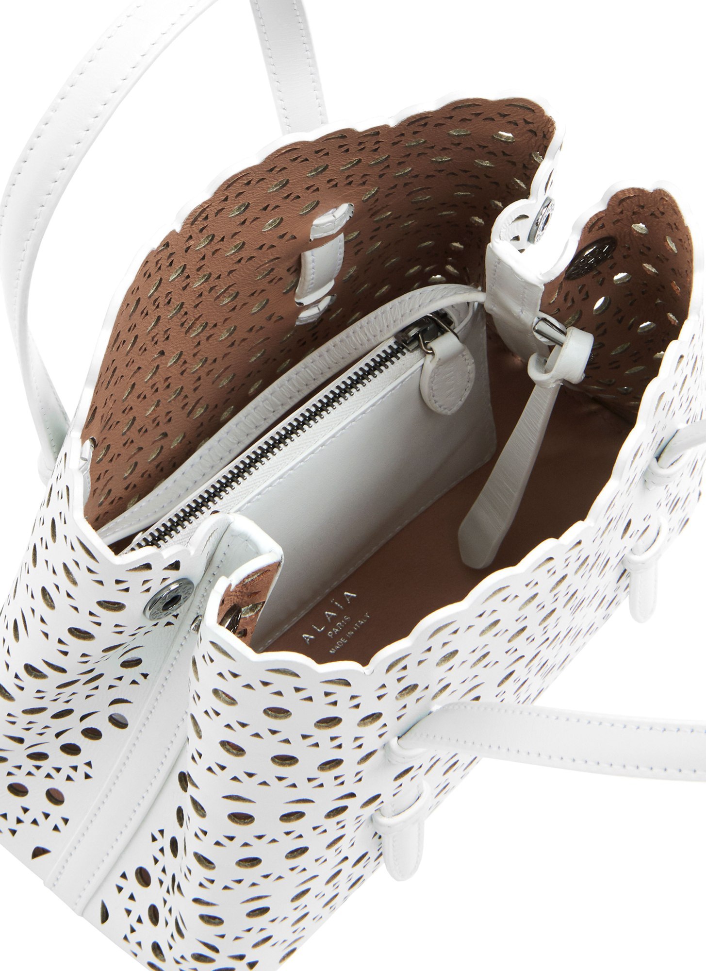 Alaïa Mina 20 Tote Bag In Vienne Wave Perforated Leather In White