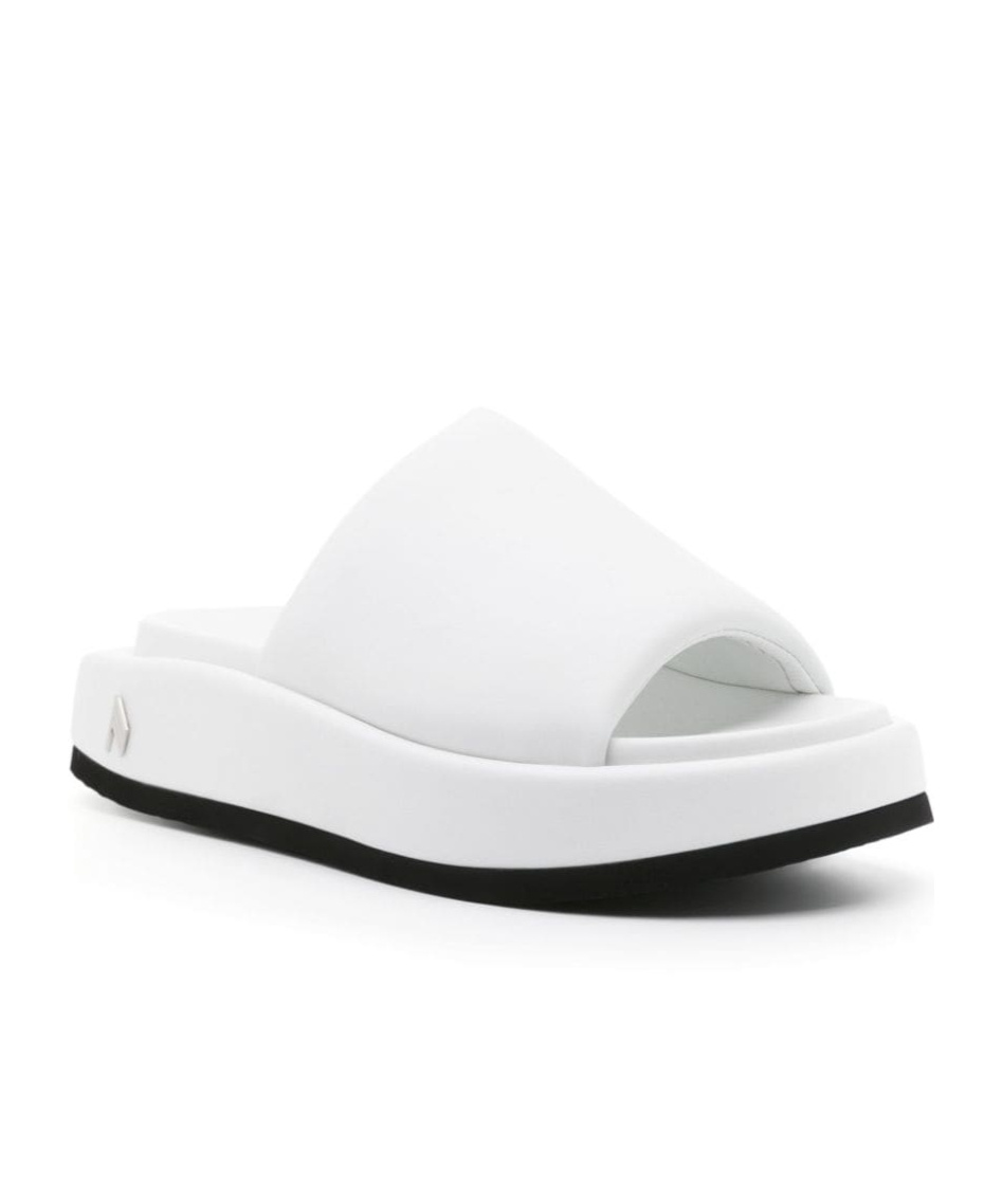 Attico Mia Leather Flatform Slides In White