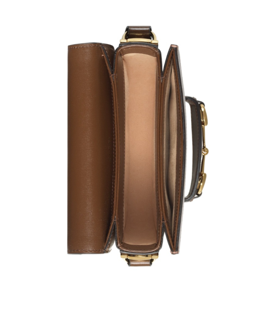 Gucci Horsebit 1955 Leather-trimmed Printed Coated-canvas Shoulder Bag In Nude