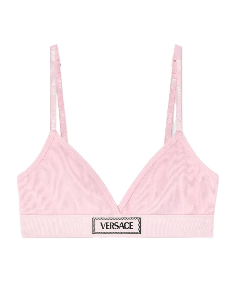 Versace Logo-patch Cotton-blend Bra In Pink