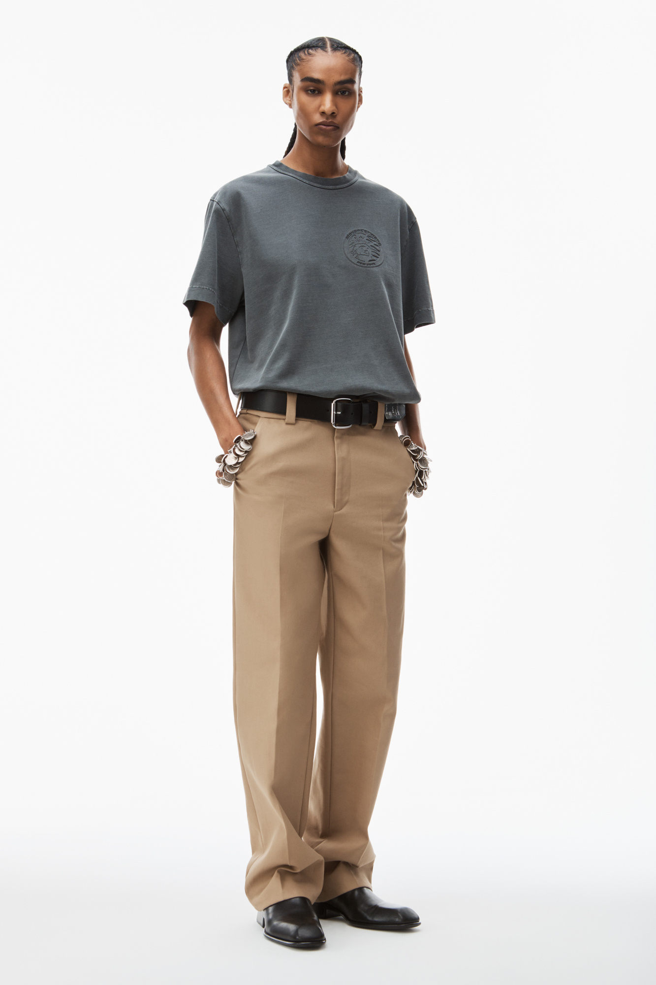 Alexander Wang Embossed Cotton-jersey T-shirt In Black