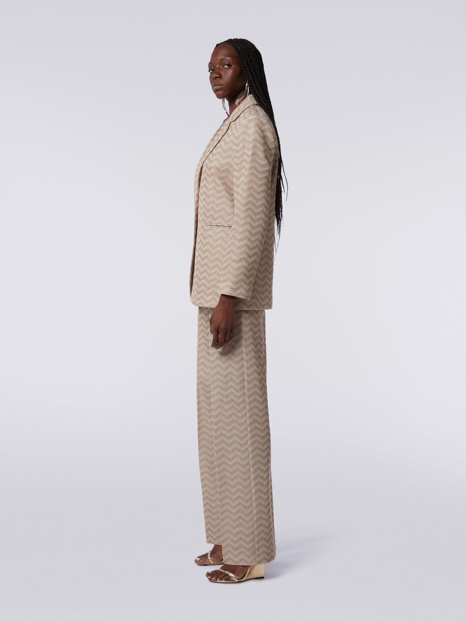 Missoni Chevron-knit Single-breasted Blazer In Nude