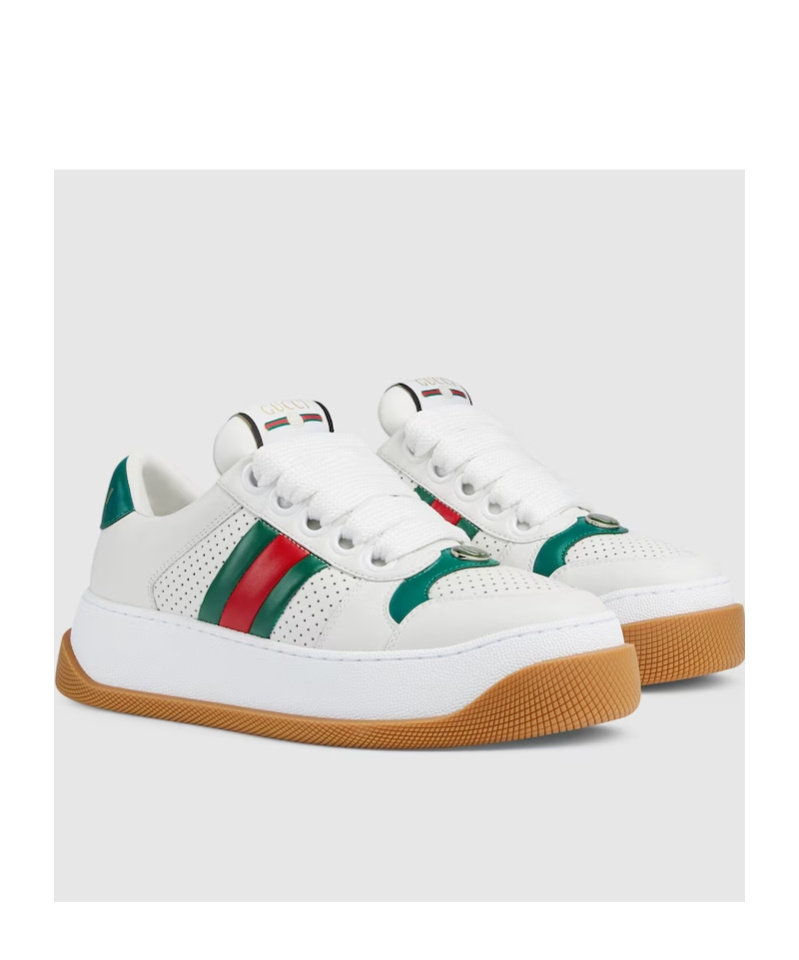 GUCCI SCREENER LACE-UP LEATHER SNEAKERS
