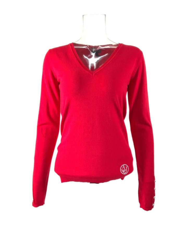 Armani Jeans V-neck Long-sleeved Sweater In Red