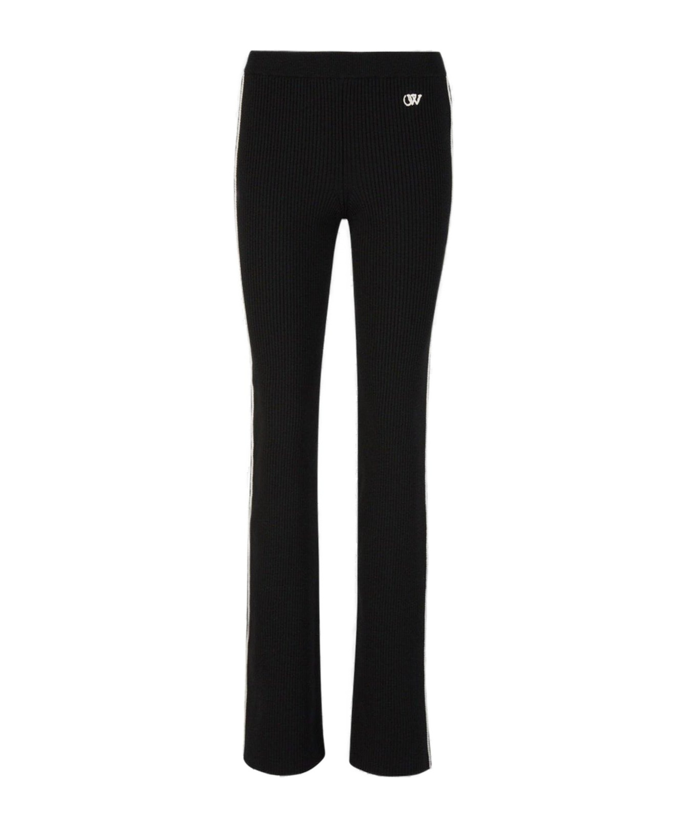 Off-white Side-stripe Ribbed Flared Trousers In Black