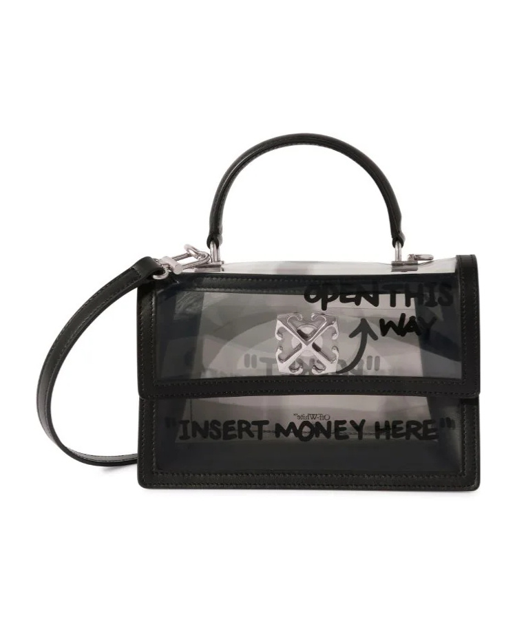 Off-white Jitney 1.4 Transparent-design Tote Bag In Black
