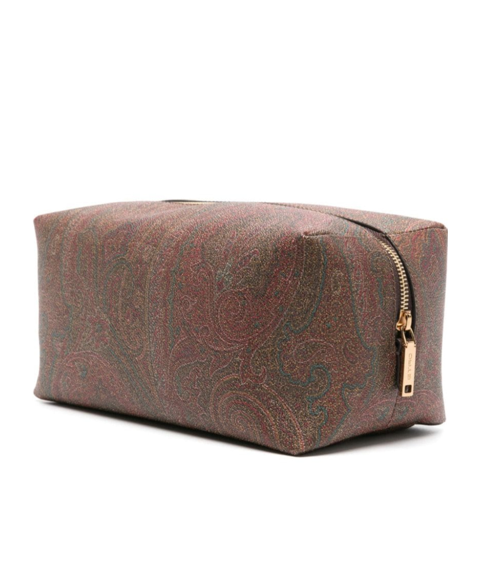 Etro Logo Embroidered Paisley Printed Wash Bag In Brown