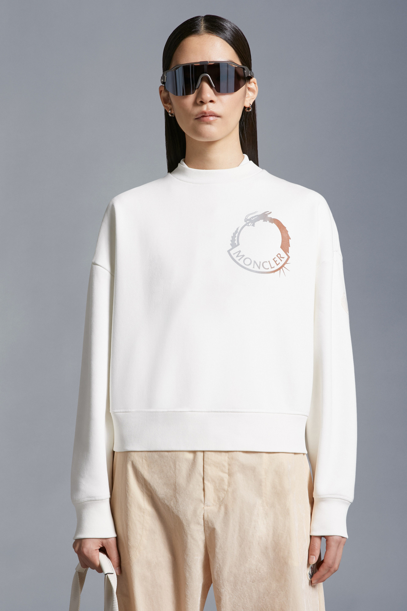 Moncler Dragon Logo-print Sweatshirt In White