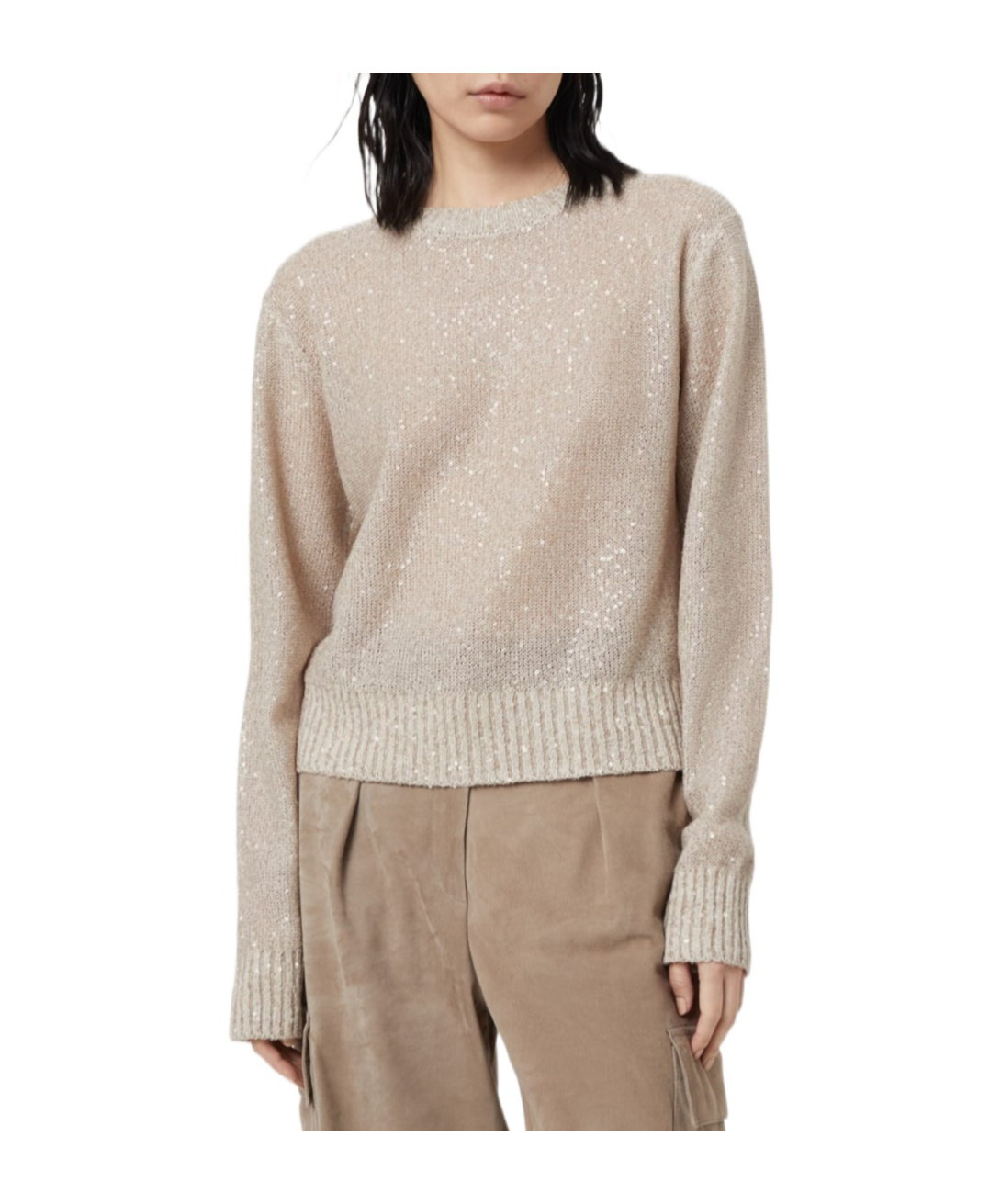 Brunello Cucinelli Linen-cashmere-silk Sequin Sweater In Nude