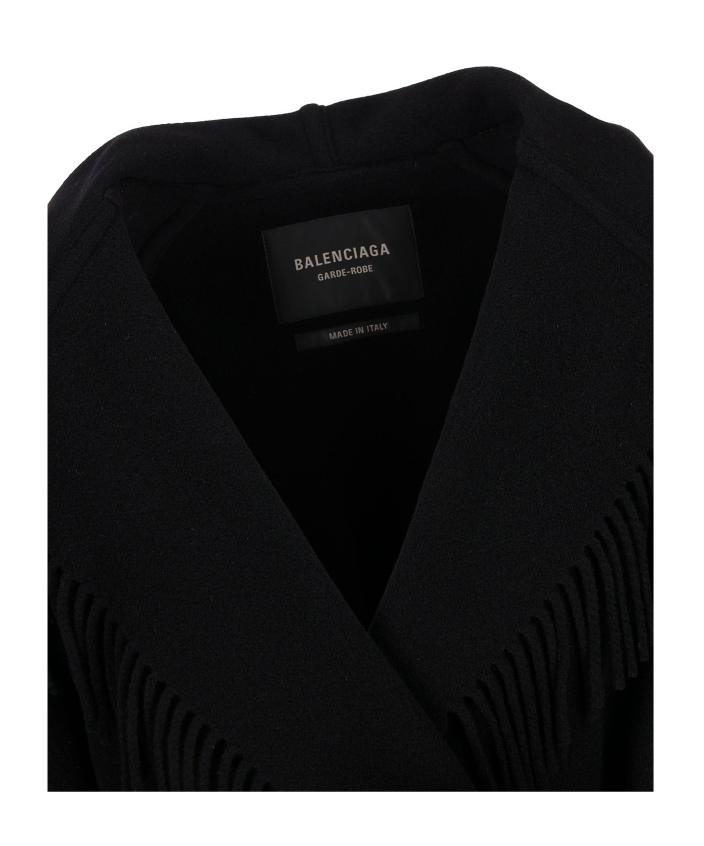 Balenciaga Hooded Fringe Oversized Self-tie Wool Jacket In Black