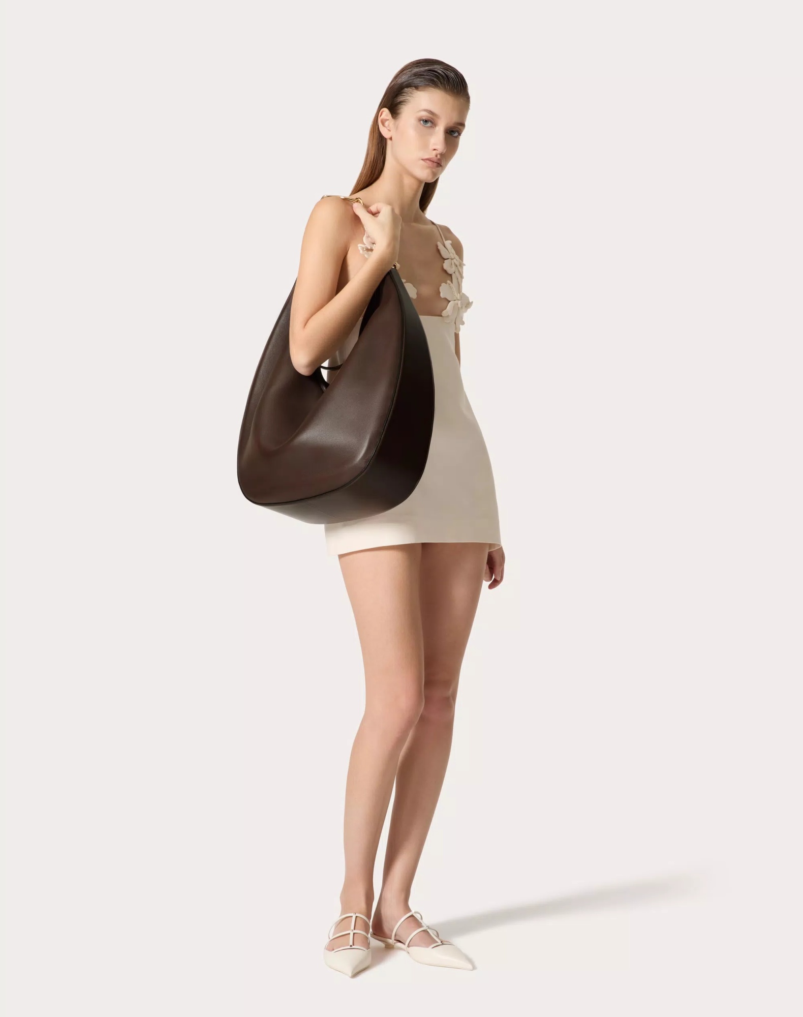 Valentino Maxi Vlogo Moon Shoulder Bag In Black