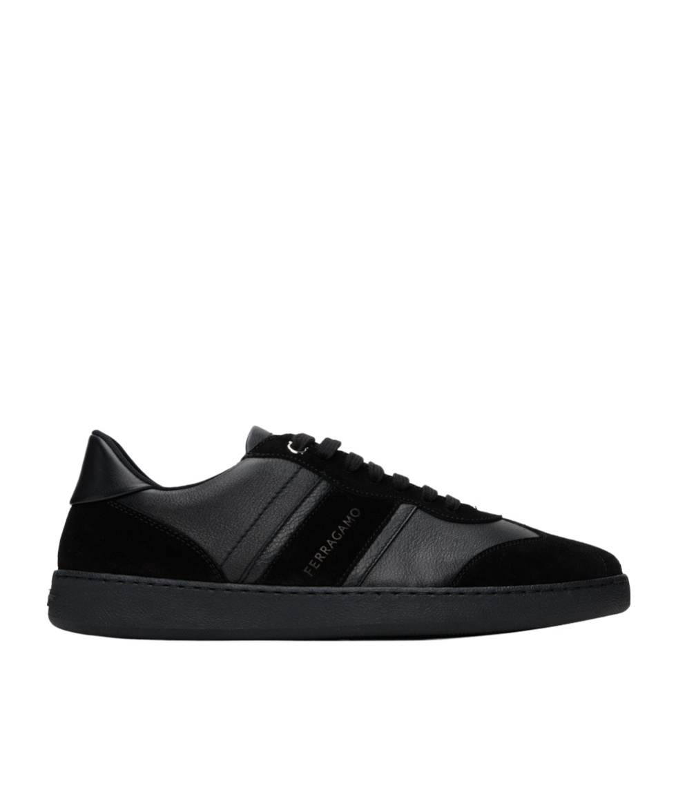 Ferragamo Achille 1 Low-top Sneakers In Leather In Black
