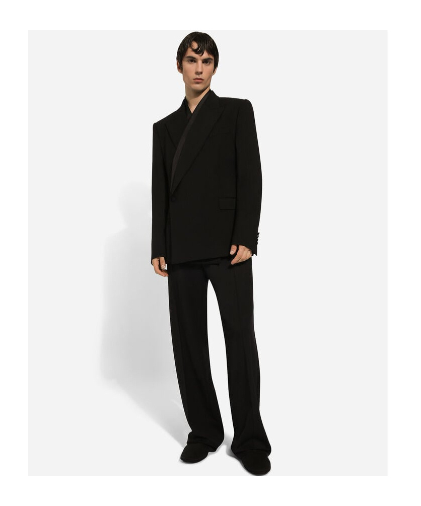 Dolce & Gabbana Virgin Wool Wide-leg Trousers In Black