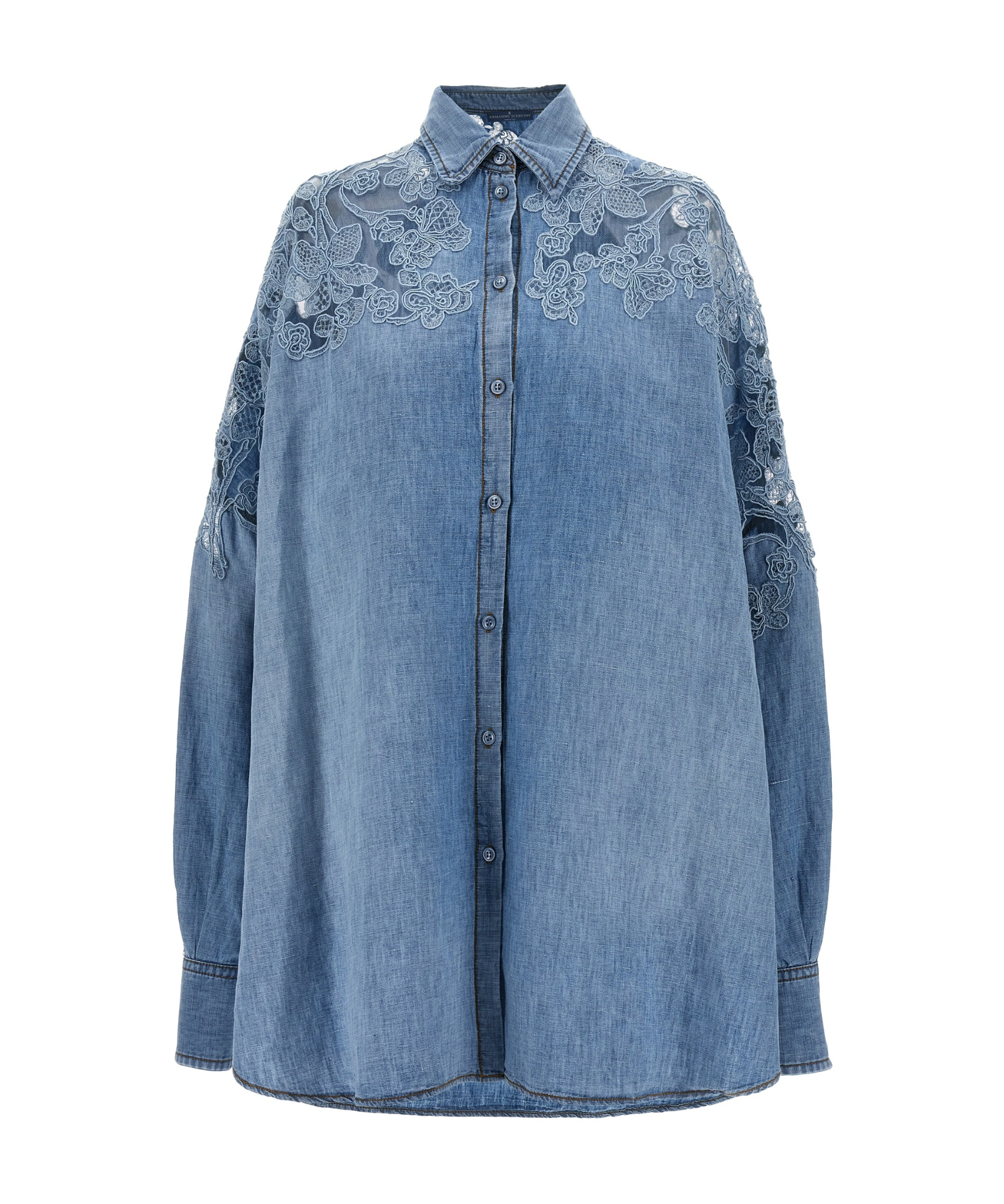 Ermanno Scervino Long-sleeved Denim Shirt In Blue