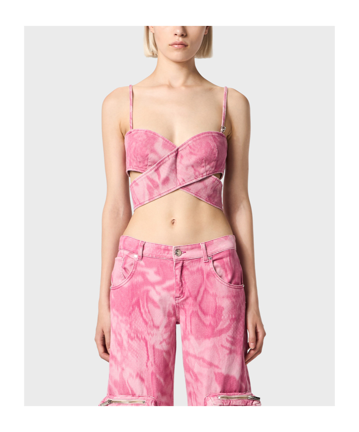 Blumarine Camouflage Printed Cross Blouse In Pink