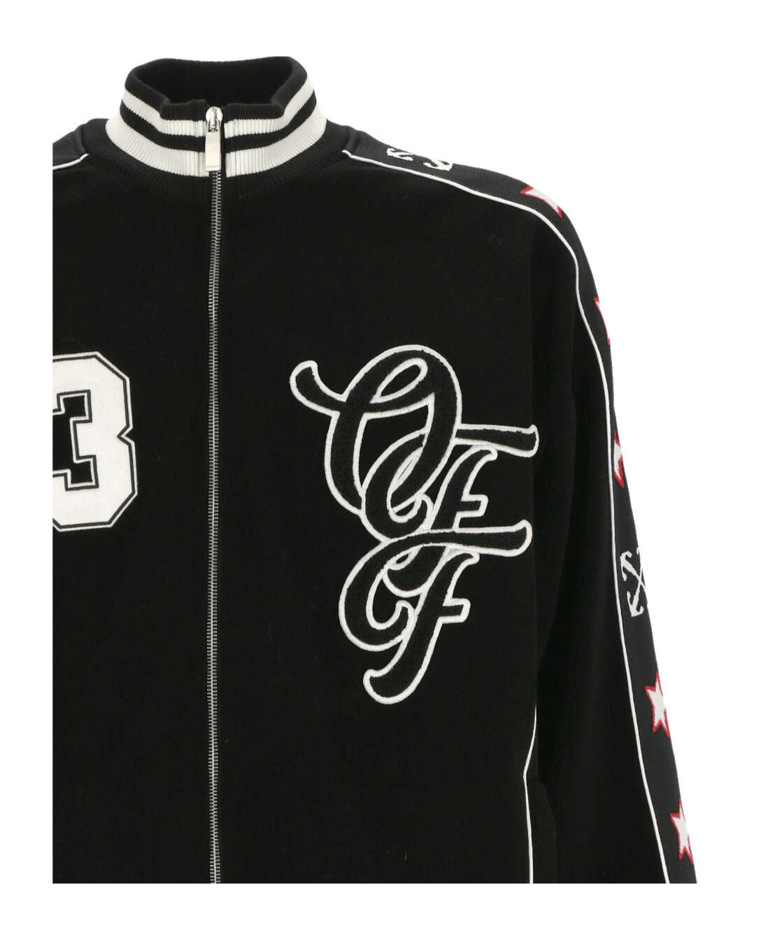 Off-white Nylon Varsity Jacket With Frontal Logo Patch In Black