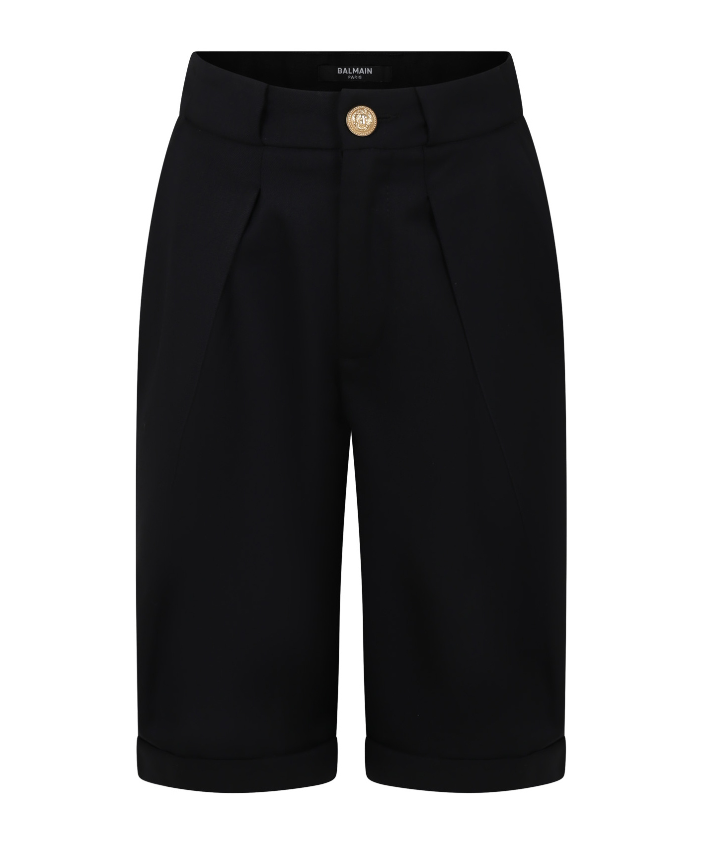Balmain Pleated Wool Shorts In Black