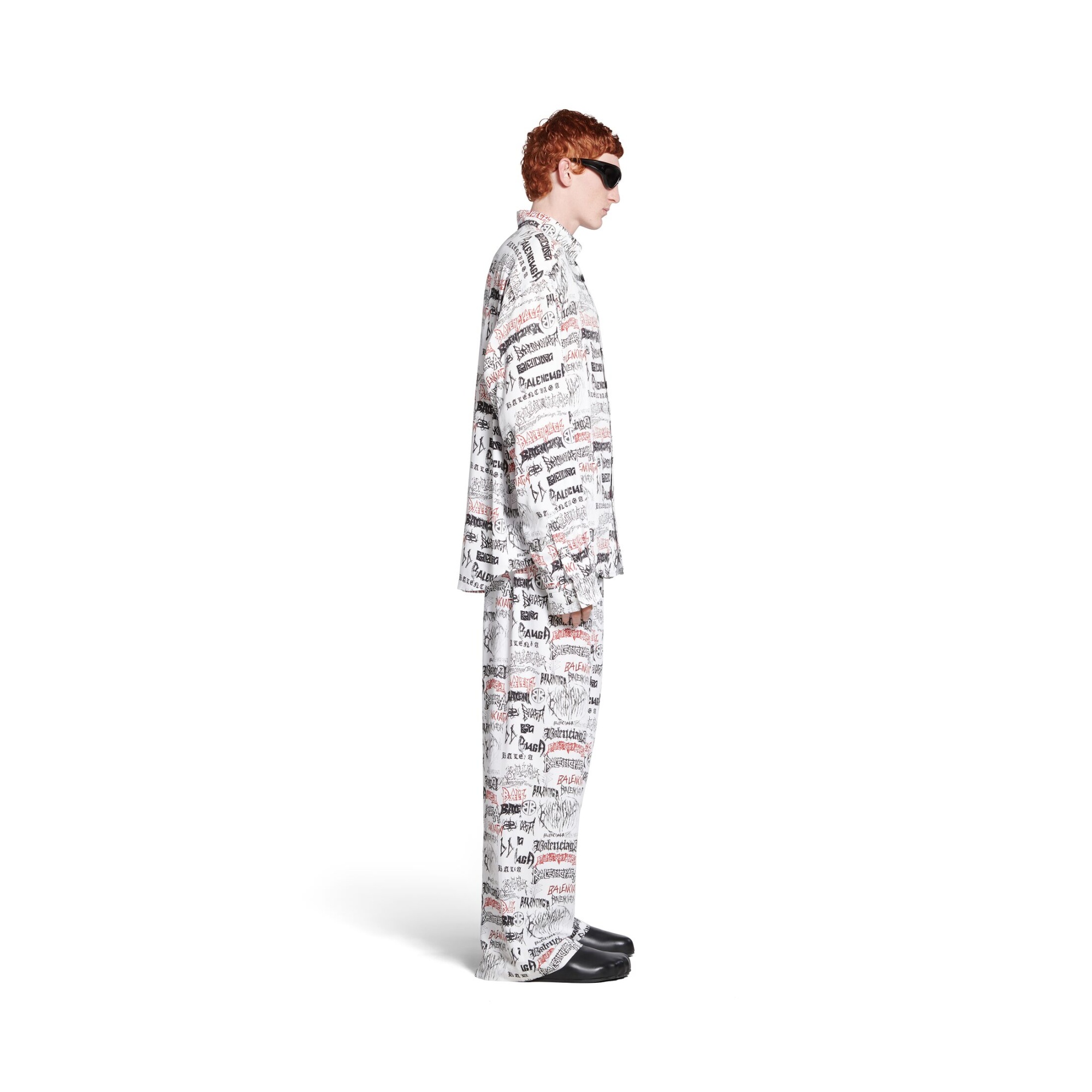 Balenciaga Graphic Print Long Sleeves Cuffed Shirt In White