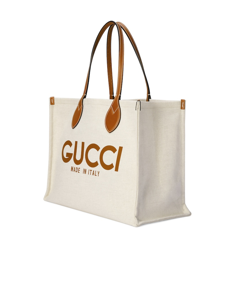 Gucci Shopper Aus Canvas Mit Logo-print In White