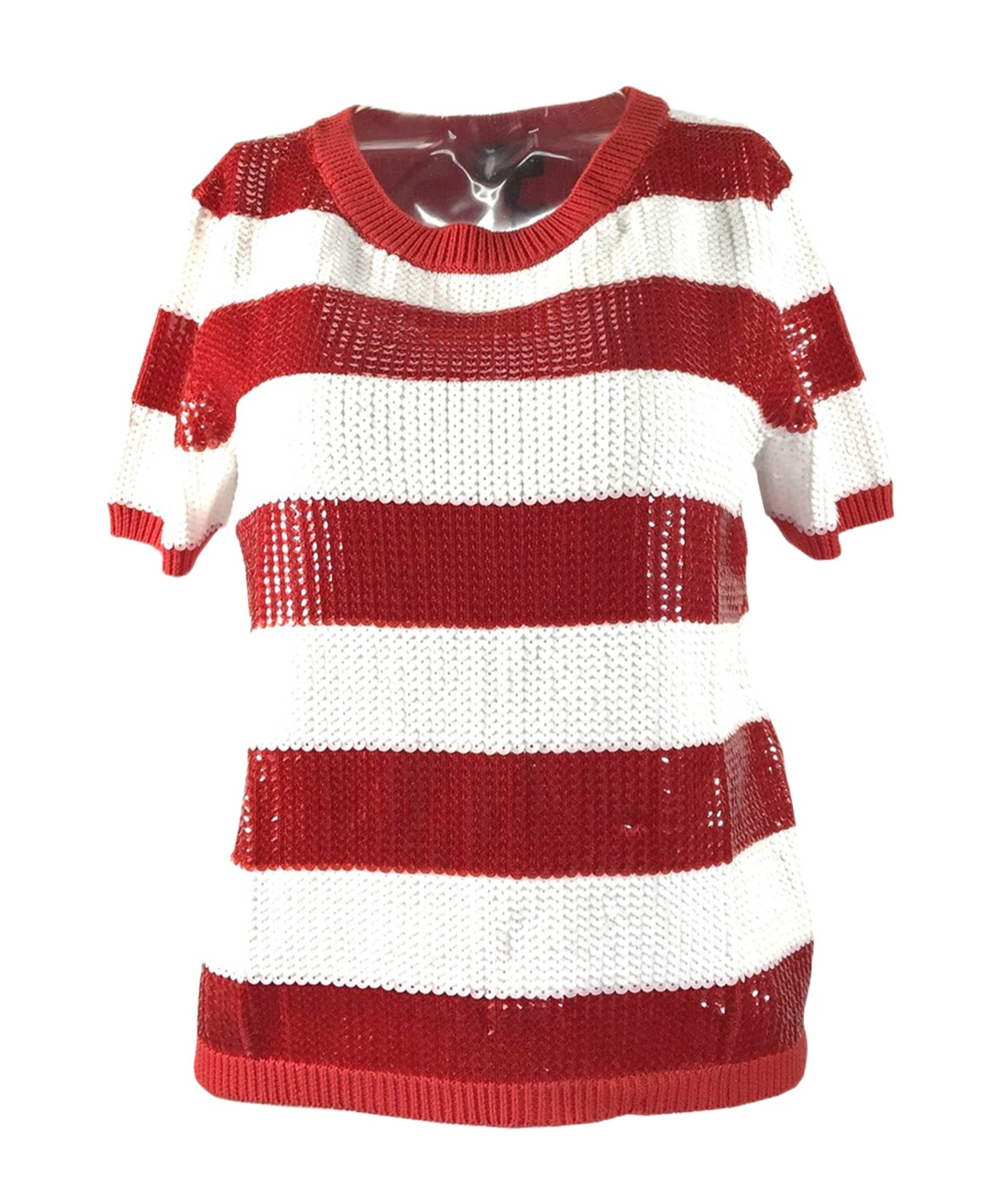 Shop Armani Jeans Striped Short-sleeved Sweater In Red