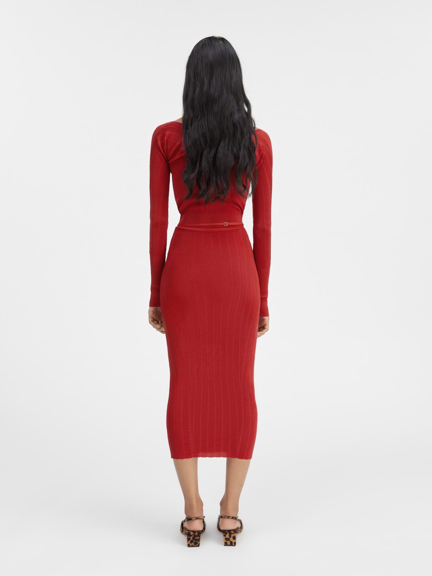 Jacquemus La Jupe Pralu Knitted Midi Skirt In Red